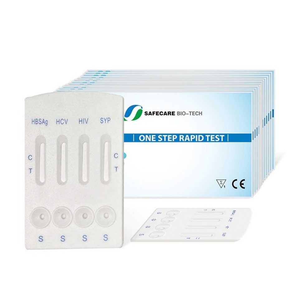 Safecare Bio-Tech Influenza-Schnelltest HIV Hepatitis B & C Syphilis Test 4in1 Schnelltest Bluttest Zuhause, 4 Messparameter, Testset, 1-tlg., Testkit zur einmaligen Durchführung eines Kombi-Schnelltests, 4in1 Kombi Schnelltest