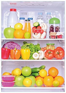 Wallario Glasbild, Offener gefüllter Kühlschrank, in verschiedenen Ausführungen