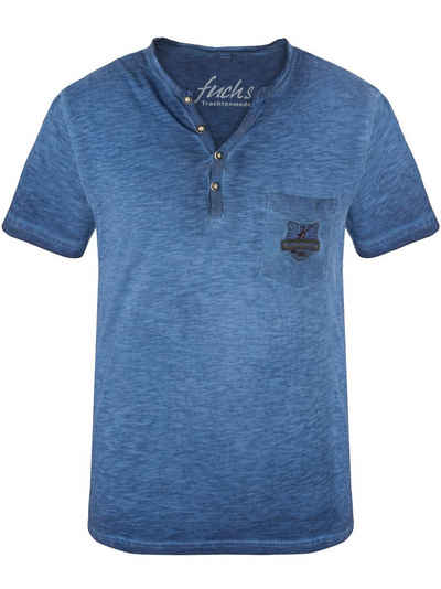 FUCHS T-Shirt Trachten Shirt Theo blau aus 100 % Baumwolle
