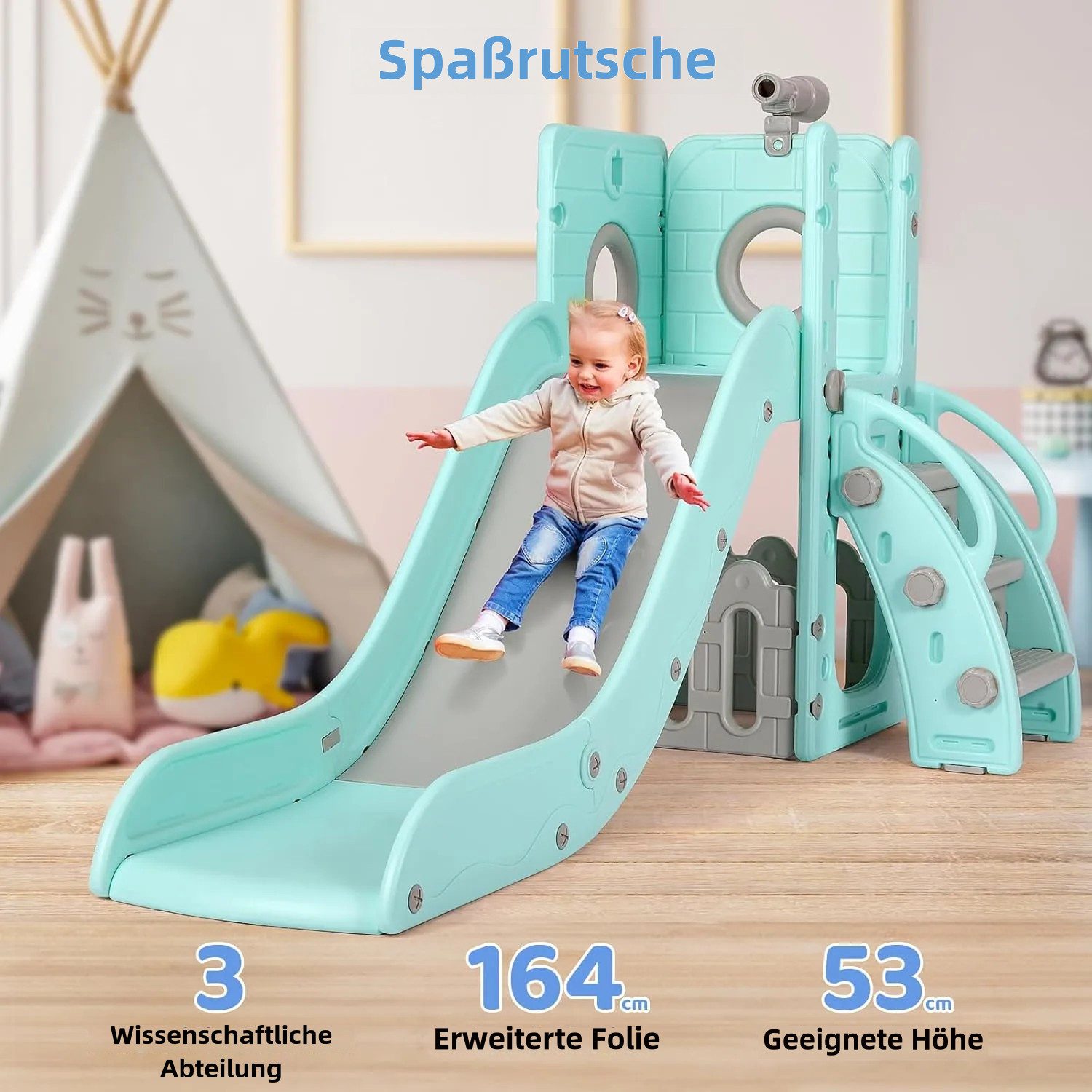 TLGREEN Rutsche 5-in-1 Kinderrutsche, Gartenrutsche Breite Stufen und Griffe, (Indoor und Outdoor Freistehende Rutsche), Kinderrutsche mit Schaukel, Klettergerü – Bild 5 von 5