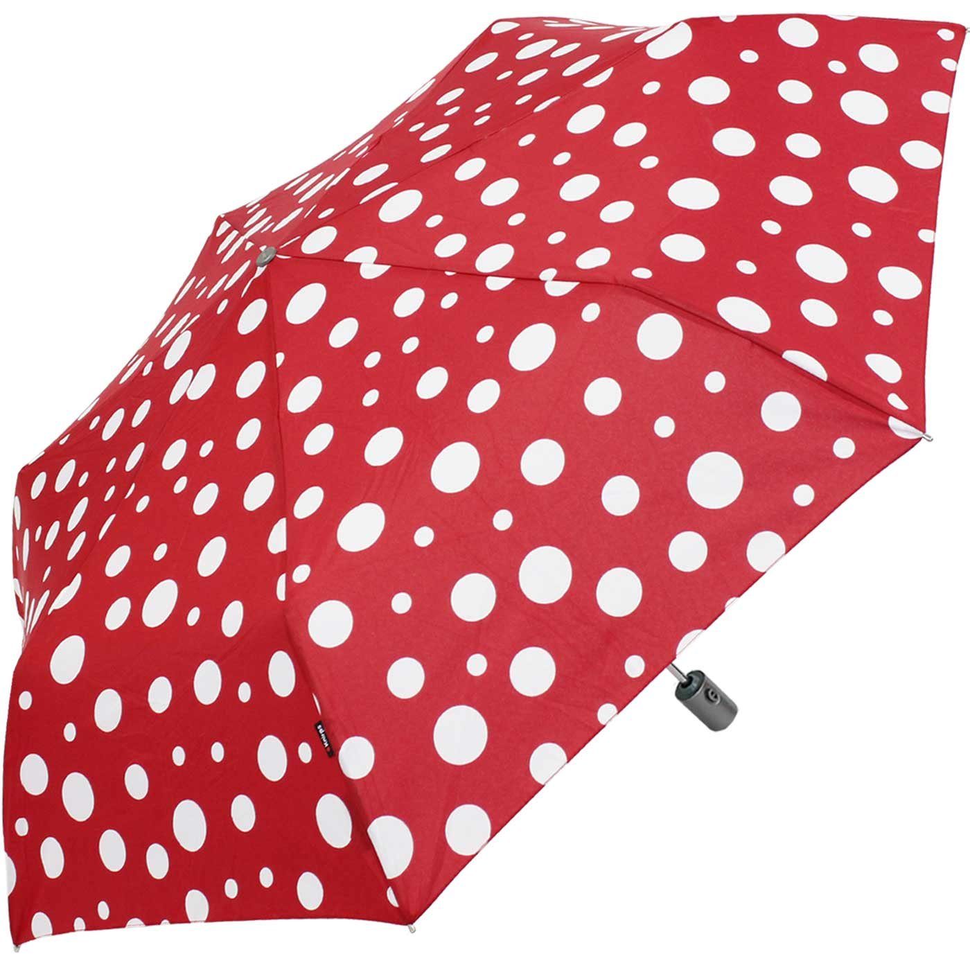Dots, - mit dabei, Taschenregenschirm Auf-Zu-Automatik Slim Tasche Duomatic jede in passt immer mit Knirps® rot