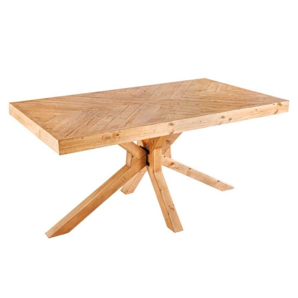 LebensWohnArt Esstisch Massiver Esstisch BANDA 160cm natur recycelte Pinie Mikado-Gestell