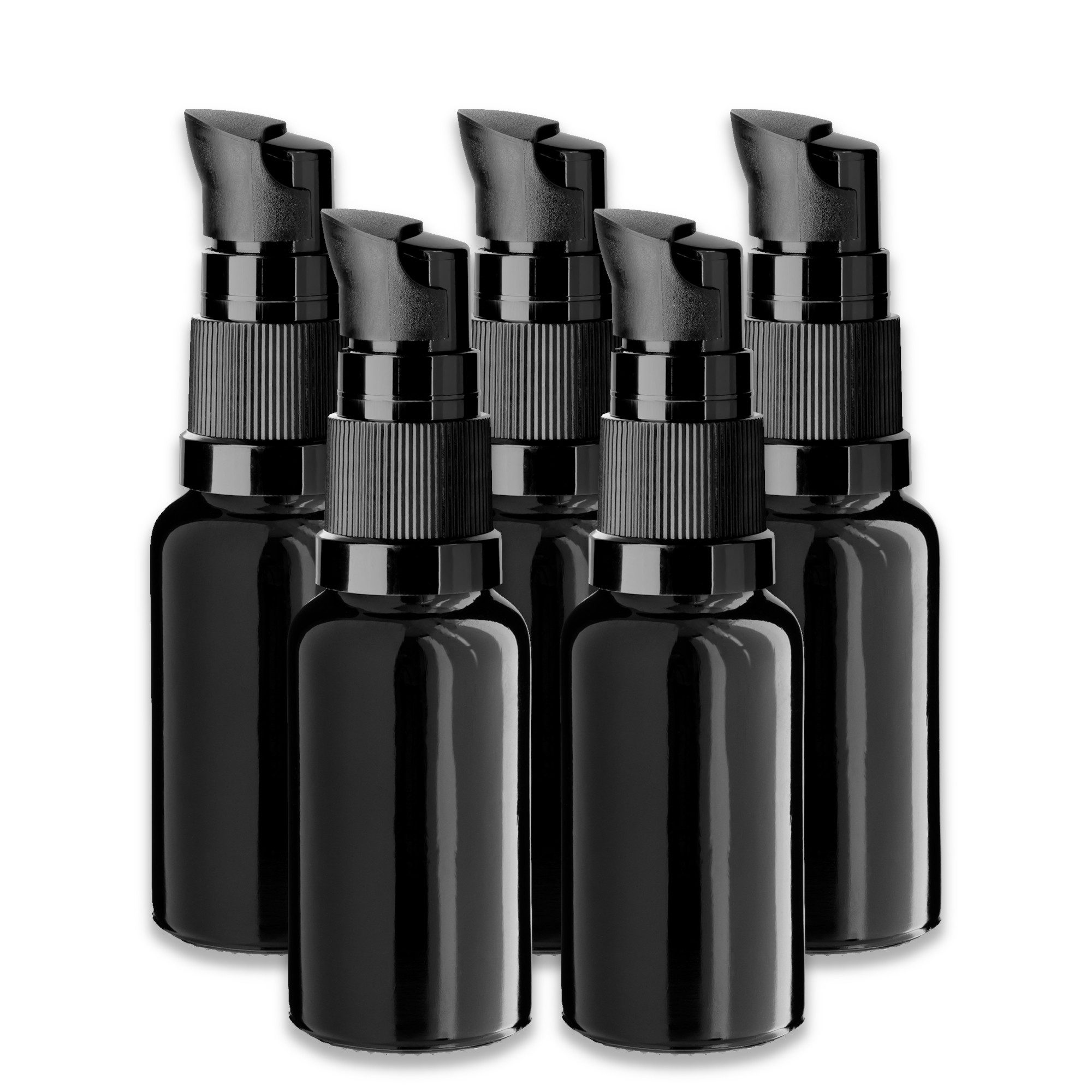 Leerglas 5x Schwarze Glasflasche 20 ml mit schwarzer Pumpe Dispenserpumpe Set
