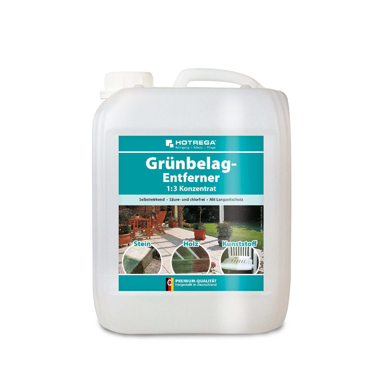 HOTREGA® Средство для удаления зелени Algenentferner 5L Konzentrat + Druckspritze 1,5L Reinigungskonzentrat (1:3 Mischungsverhältnis)