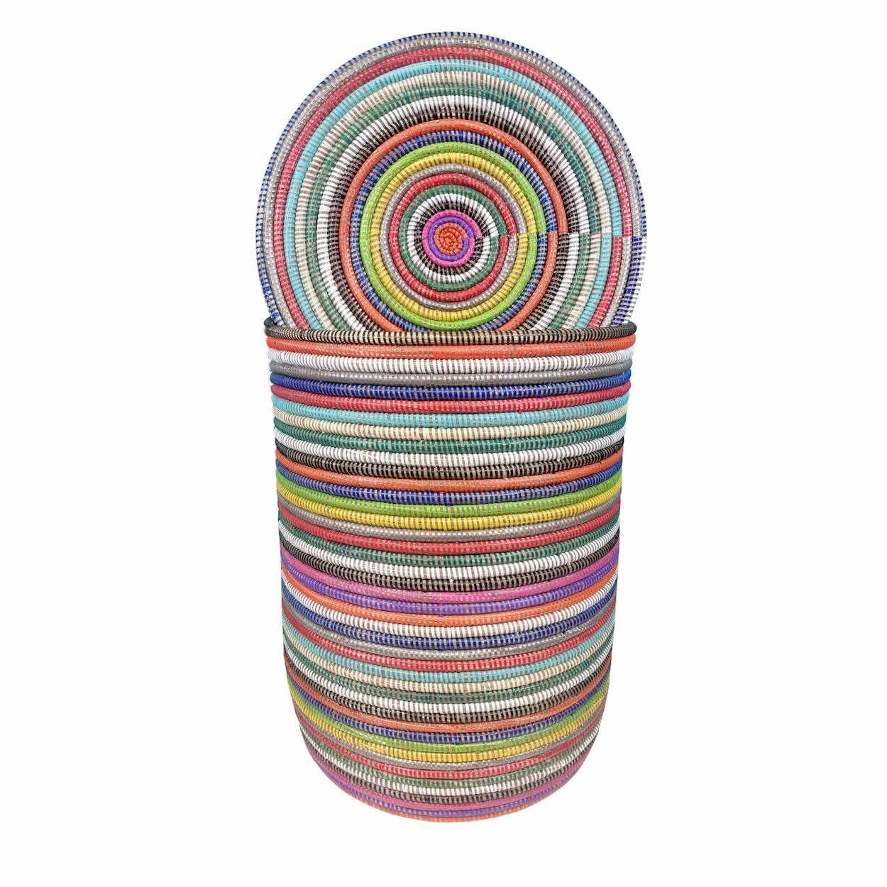maishameanslife Wäschekorb Flachdeckel XXL - Stripes - Bunt, Handgeflochtener Wäschekorb aus traditionellem Kunsthandwerk