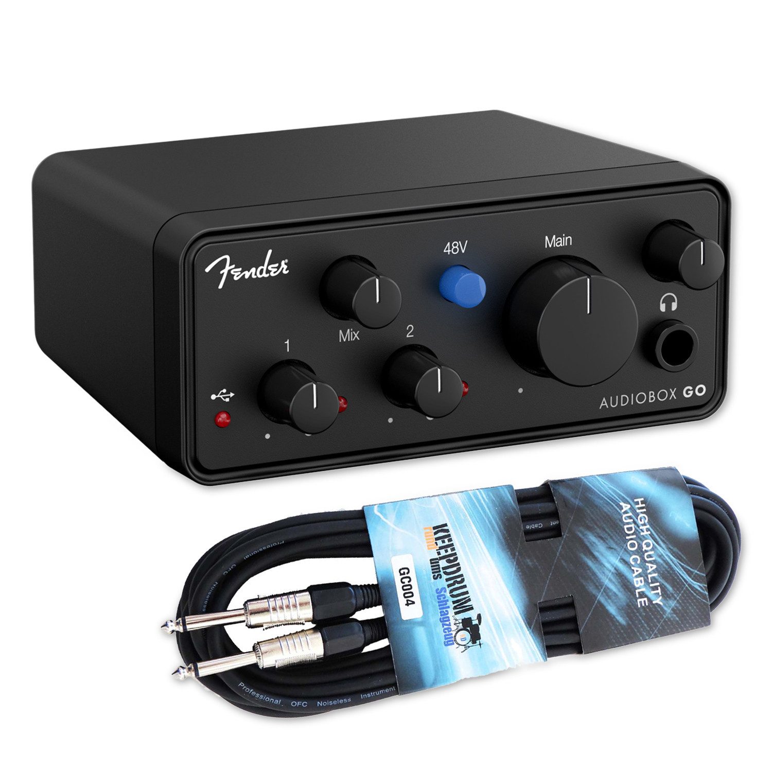 Fender Fender Audio-Interface AudioBox Go 2-Kanal mit Kabel Digitales Aufnahmegerät (Vorteils-Set mit Klinkenkabel)