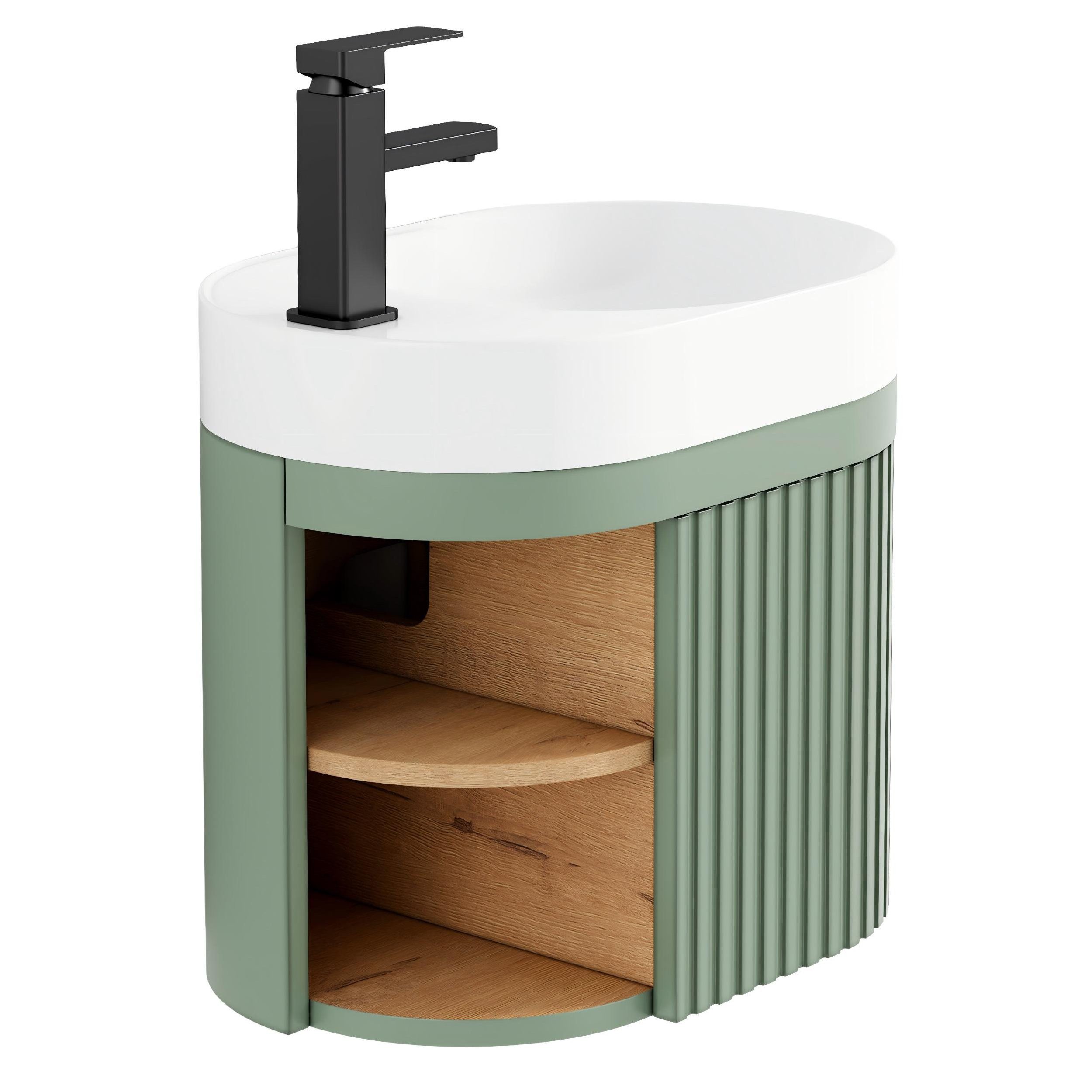 UEV Waschtisch klein Waschbecken mit Unterschrank 50cm gebogen,Gäste-WC (Breit 50cm, Komplett-Set, Badmöbel Set für Badezimmer/Gäste-WC, Unterschrank mit Harzbecken Wasserhahn Pop-up-Ablassventil), Waschbecken mit Wasserhahn,Waschplatz ausreichend Stauraum