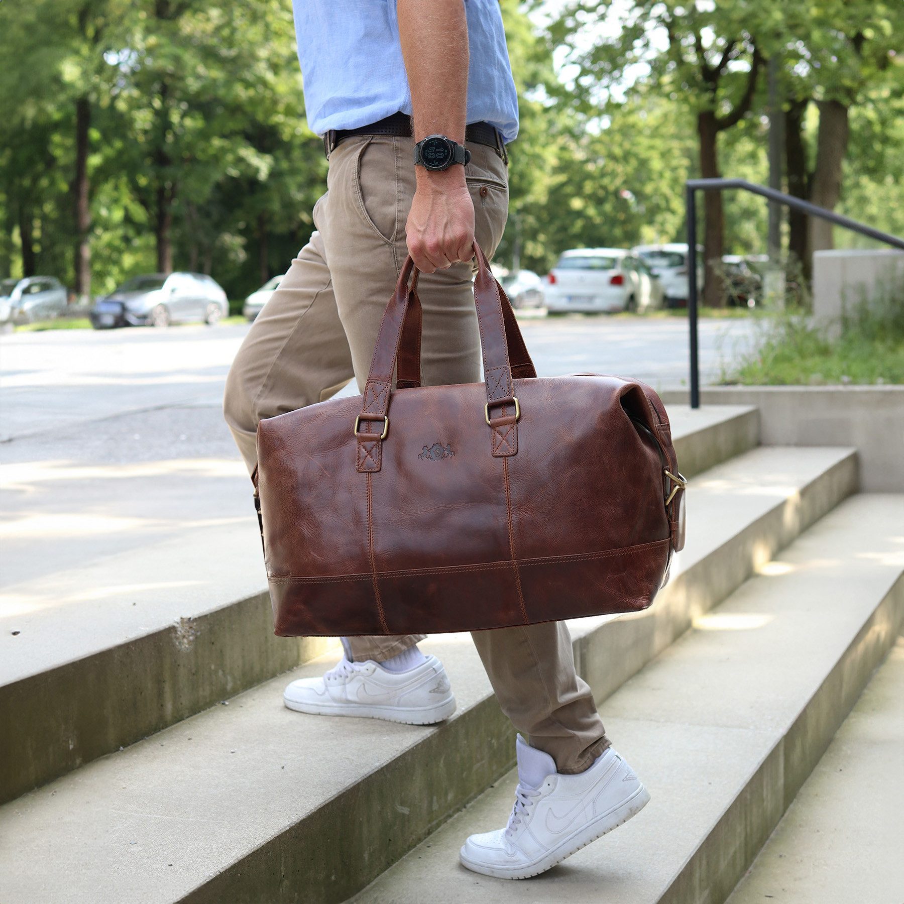 SID & VAIN Reisetasche YALE Weekender groß Handgepäck echt Leder, Reisetasche Duffle Reisegepäck Sporttasche Herren Damen braun