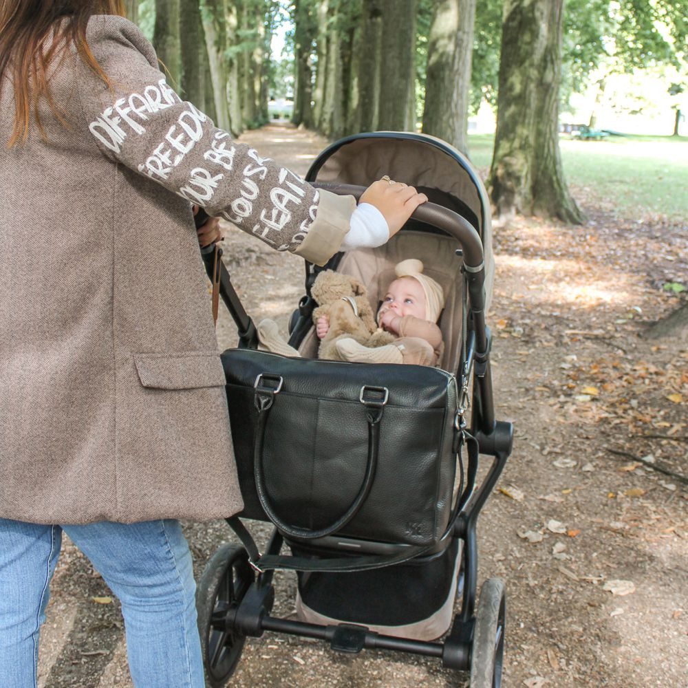 Vadobag Wickeltasche Schwarze Baby Wickeltasche mit Unterlage Echt Leder Schultertasche