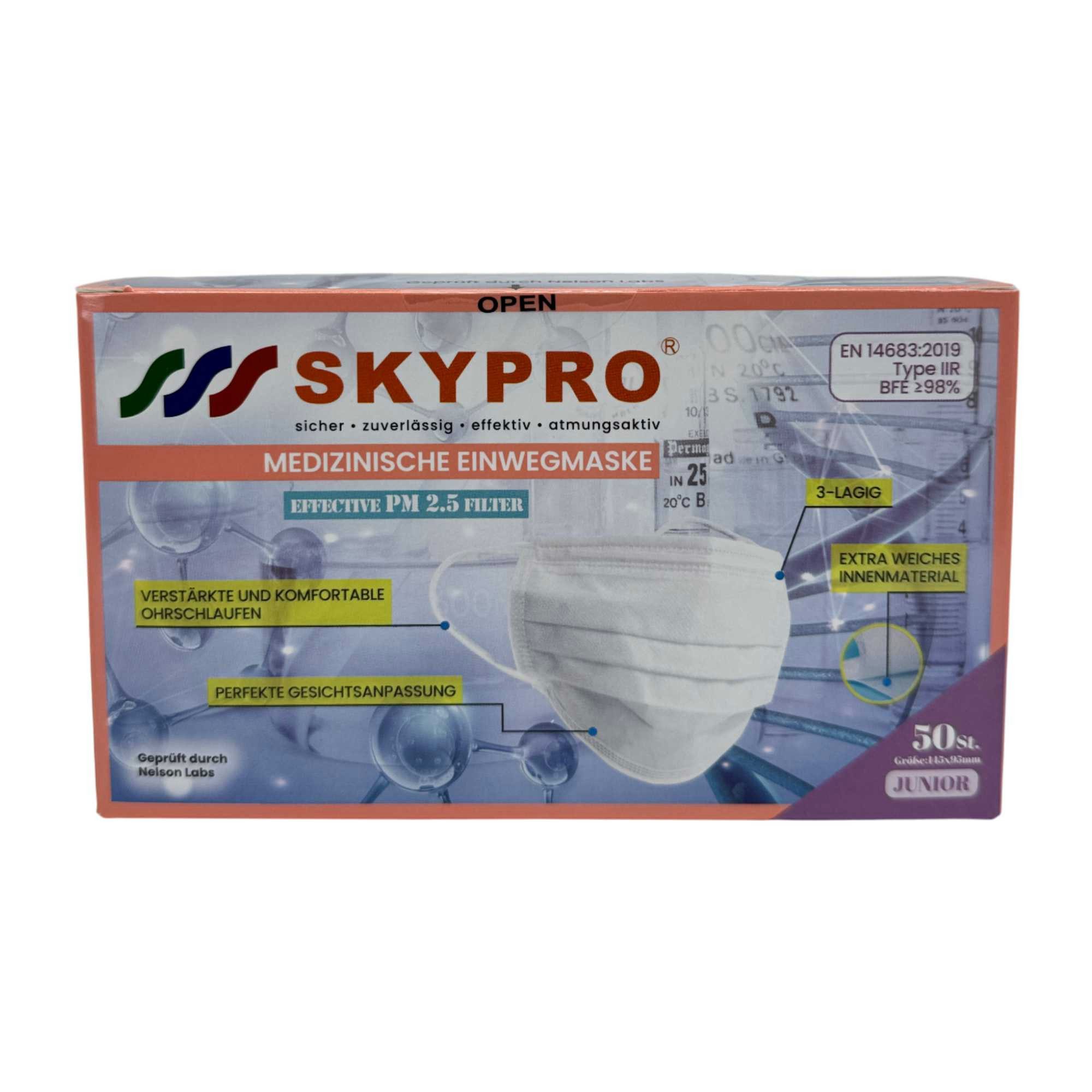SKYPRO Mund-Nasen-Masken SKYPRO - medizinische Einwegmaske für Kinder, weiß - 50 Stück