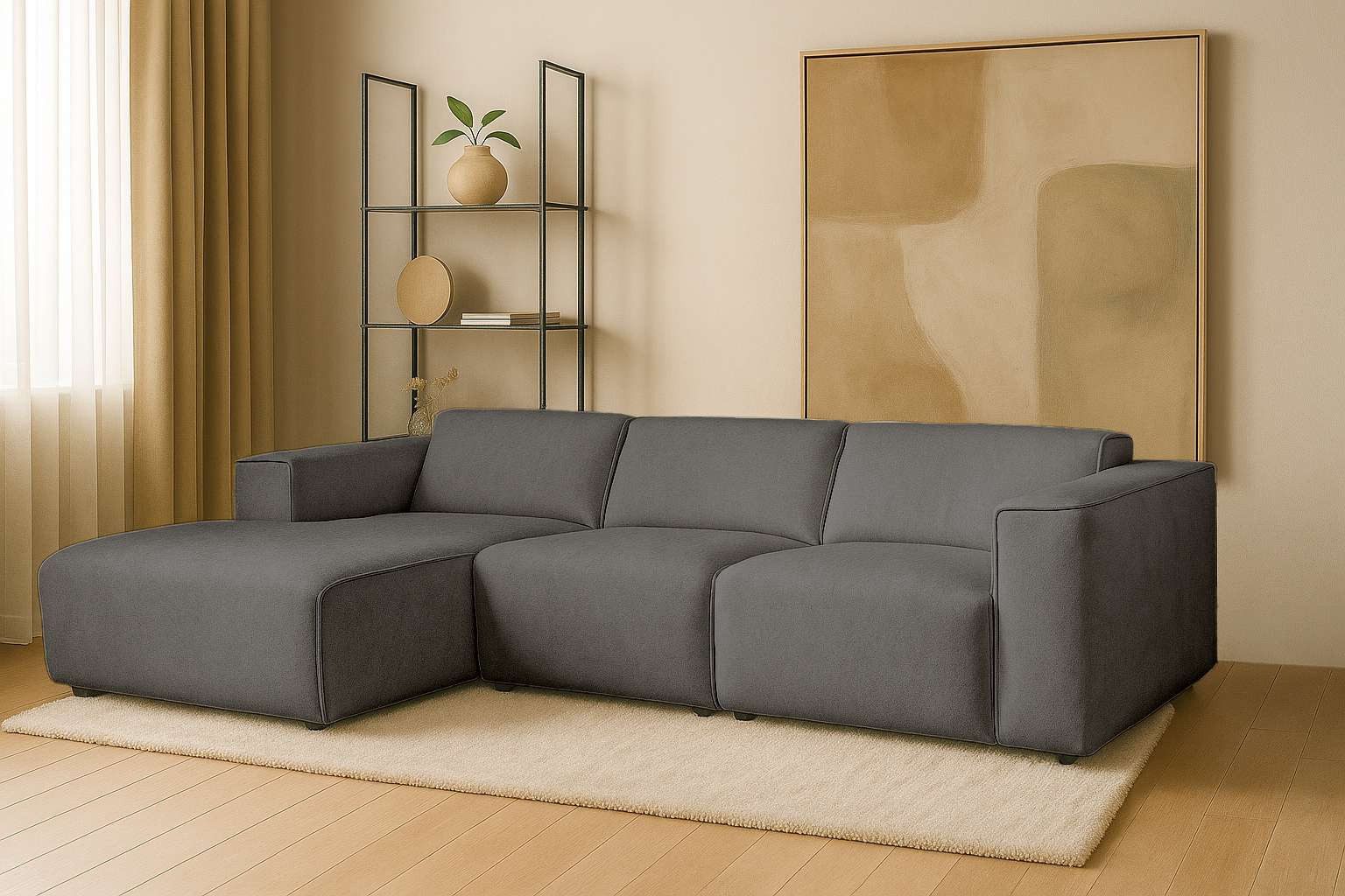 Home affaire Ecksofa Noord mit Kedernaht, Breite 281 cm, L-Form, Cord, Struktur, Webstoff, mit Wellenunterfederung, Massivholzrahmen
