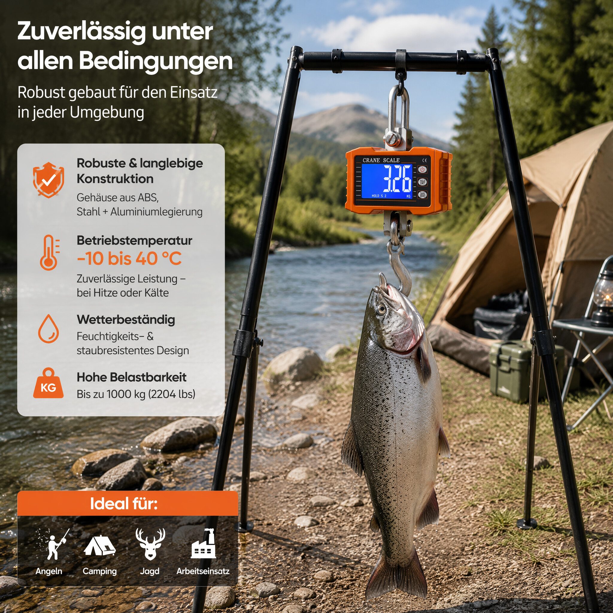 GARRYFIZH Fischwaage Hängewaage,Hängewaage Digital Zugwaage, Max. Tragfähigkeit: 1000 kg,Min. Tragfähigkeit: 10 kg