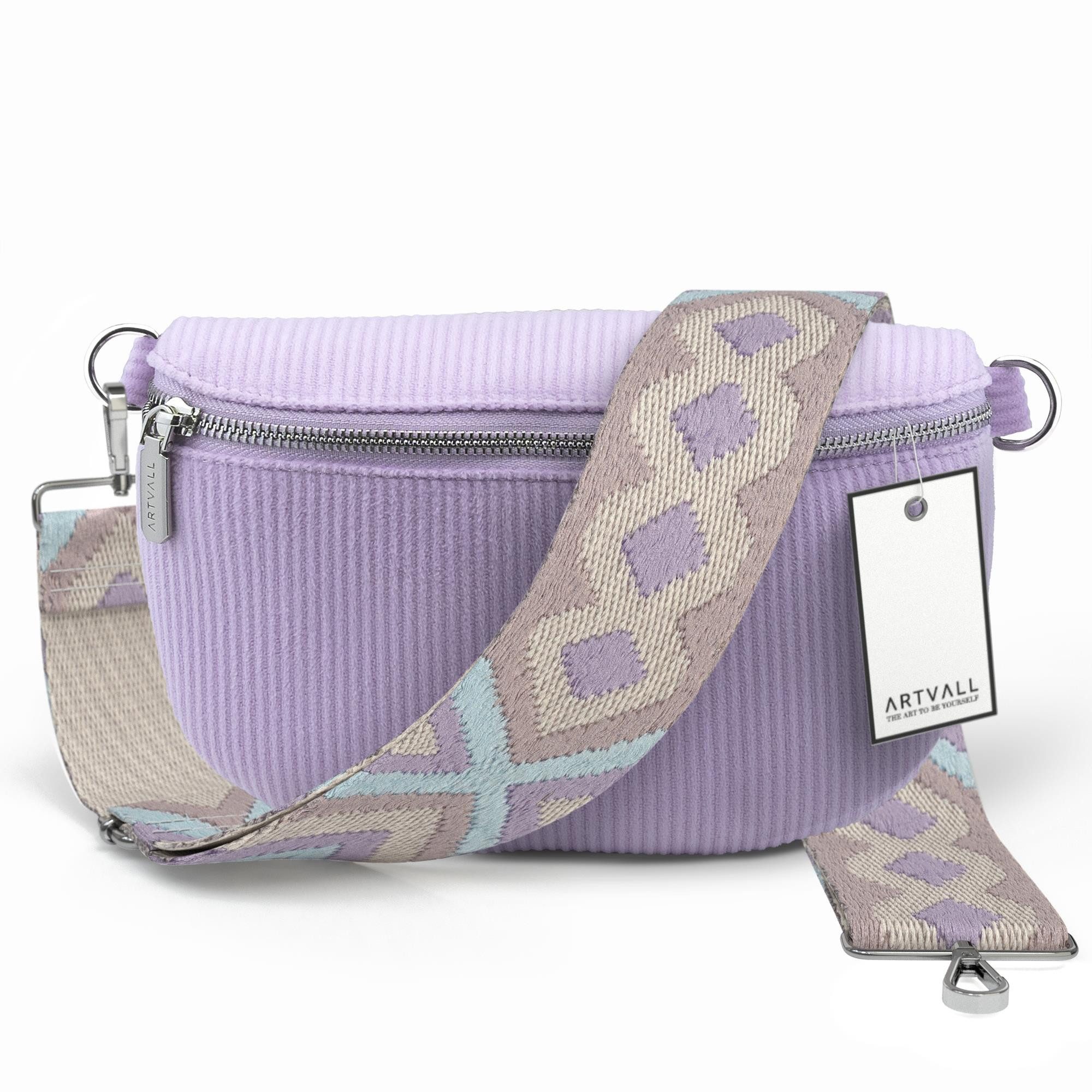 ARTVALL Umhängetasche Cord Handtasche Brusttasche Schultertasche Lila (Tasche inkl. Taschenband), Cord Bauchtasche Cordtasche Stoff weich abnehmbarer Taschengurt Klein