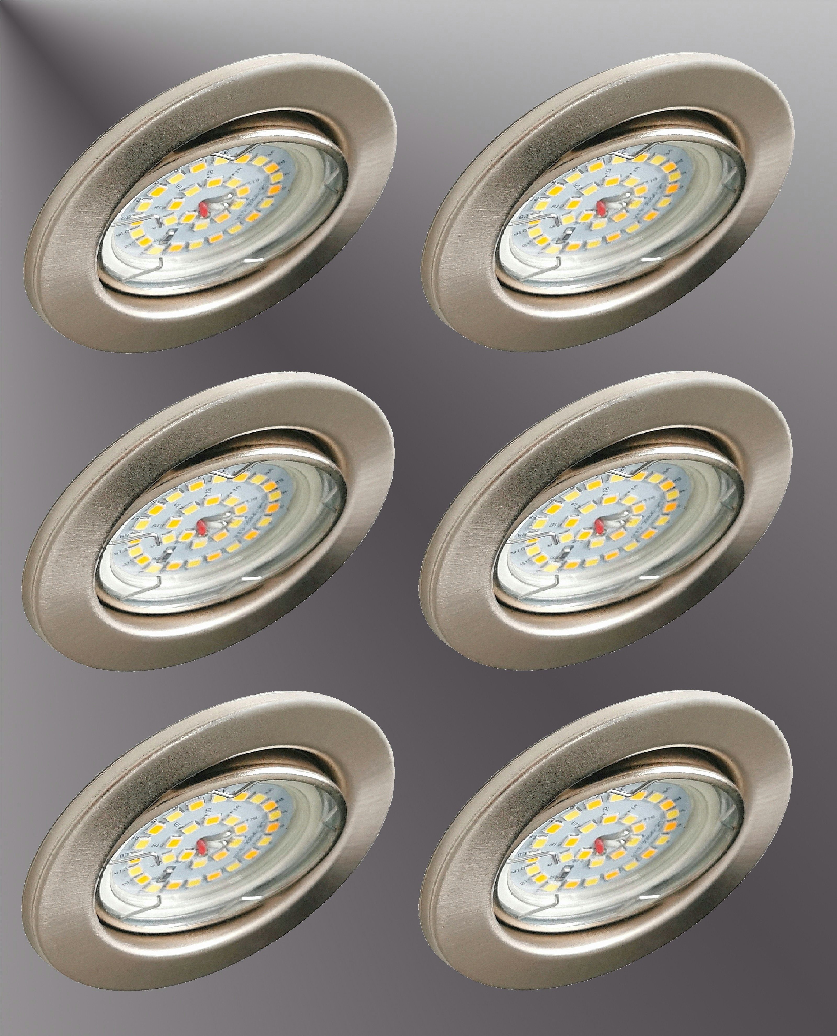 TRANGO LED Einbauleuchte, 6er Set 6729-062M36K LED Einbaustrahler Edelstahl-Optik inkl. 6x 5 Watt CCT Farbtemperatur Steuerung 2700K-4000K-6500K LED Modul, Einbauspot, Deckenleuchte, Downlight, Deckenlampe