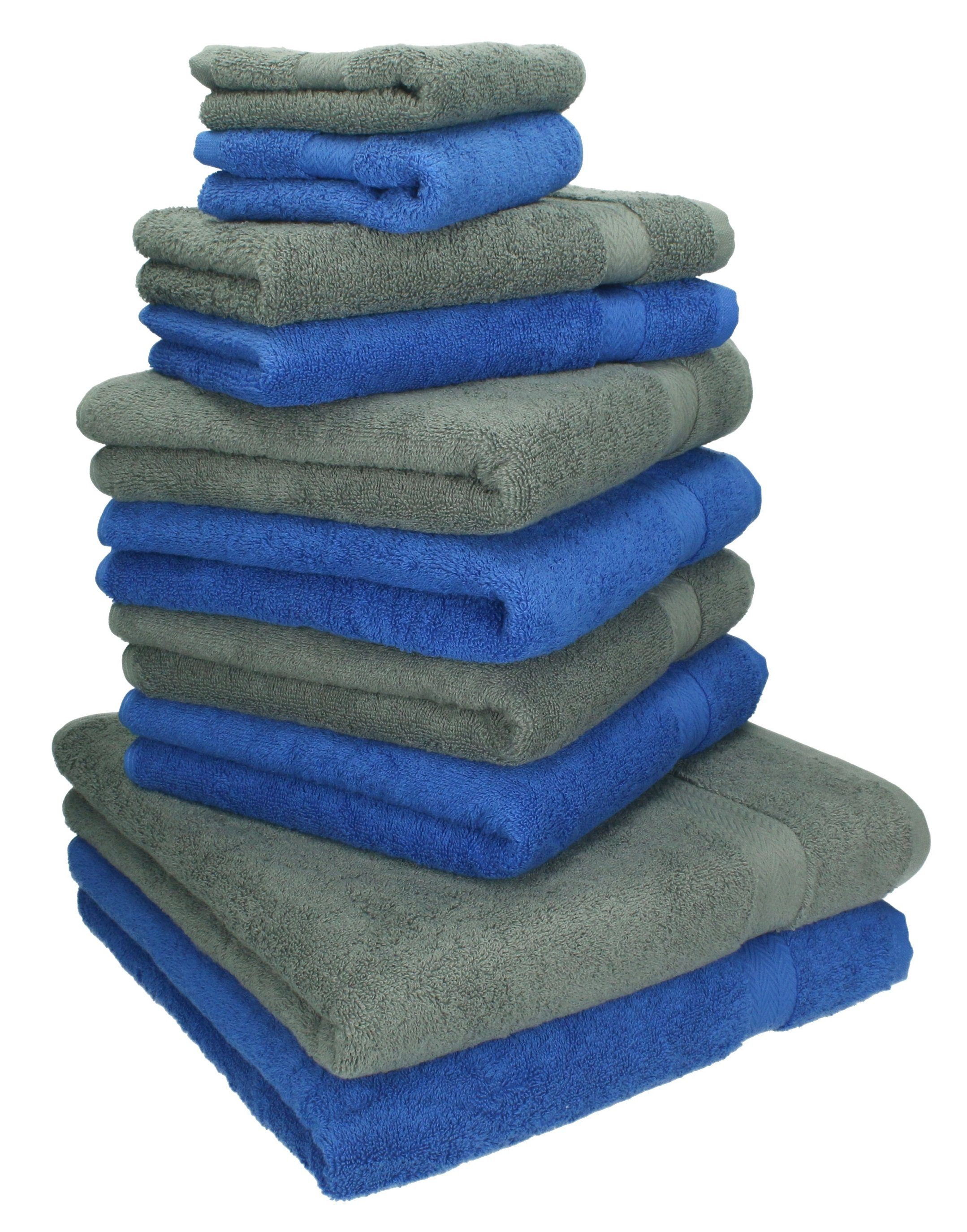 Betz Handtuch Set 10-TLG. Handtuch-Set Classic Farbe royalblau und anthrazit, 100% Baumwolle