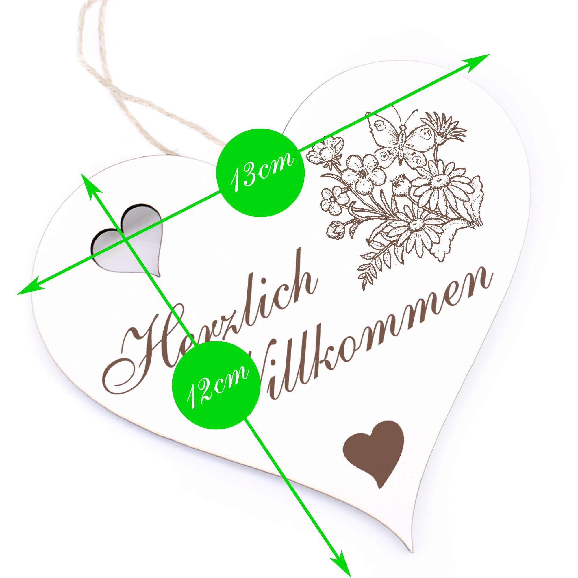 Dekolando Hängedekoration Herzlich Willkommen - Schmetterlingen 13x12cm mit - Blumen