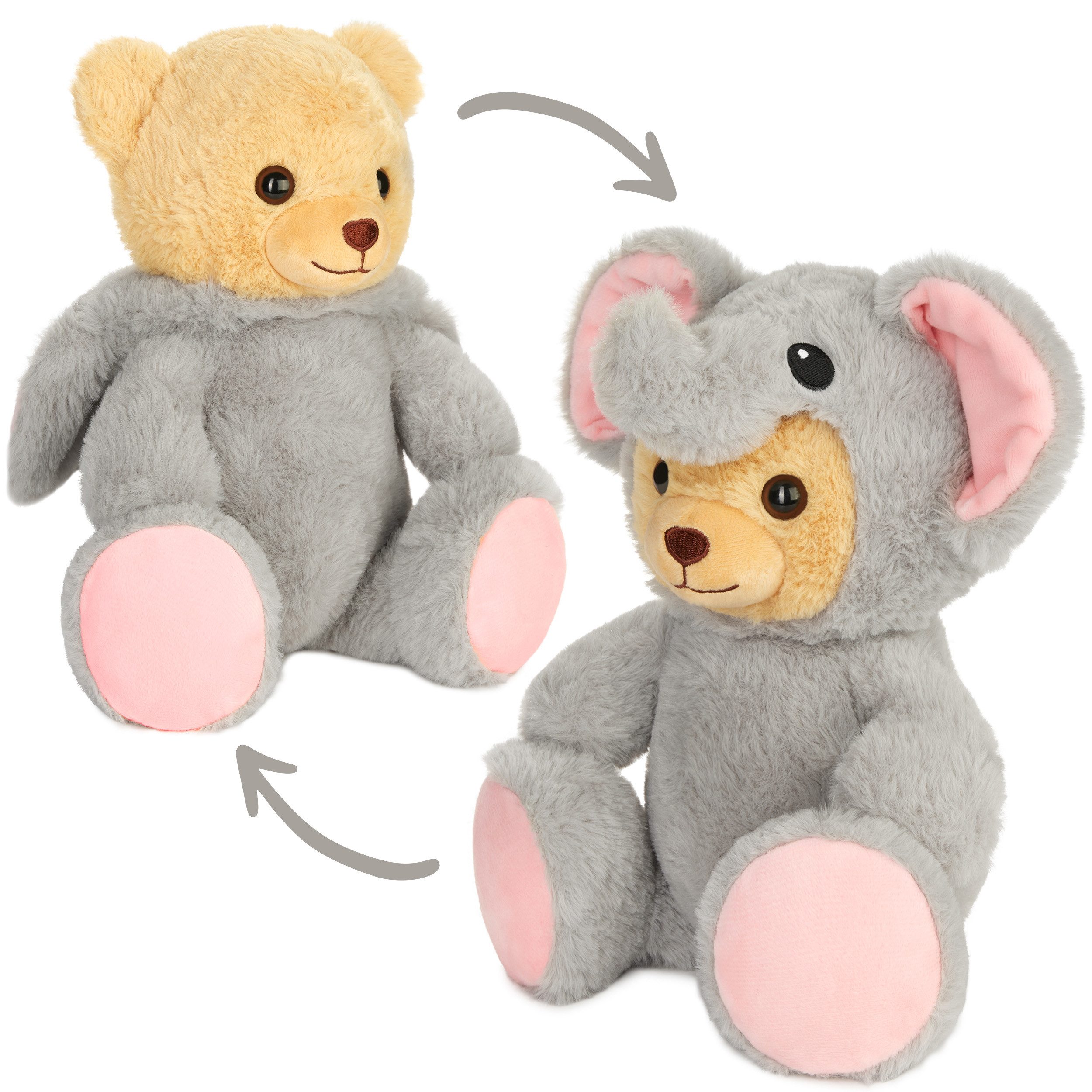 BRUBIES Kuscheltier Teddy Elefant - 25 cm Teddybär im Elefantenkostüm mit Kapuze (Plüschtier für kuschelige Abenteuer, 1-St), Kuscheltier Geschenk für Kinder
