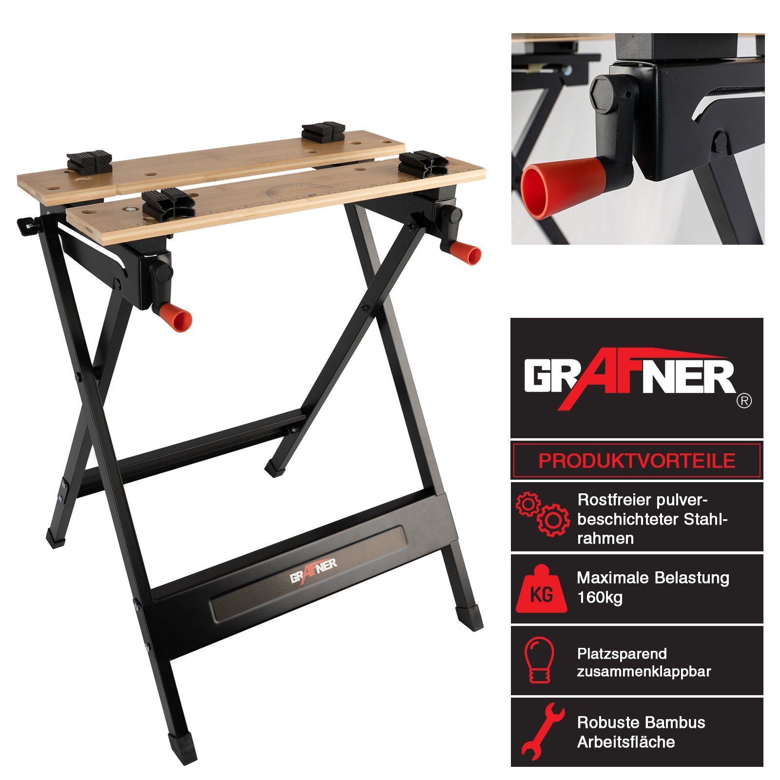 Grafner Werkbank Werkbank klappbar Spanntisch 160kg, Arbeitshöhe 84cm, Brei günstig online kaufen