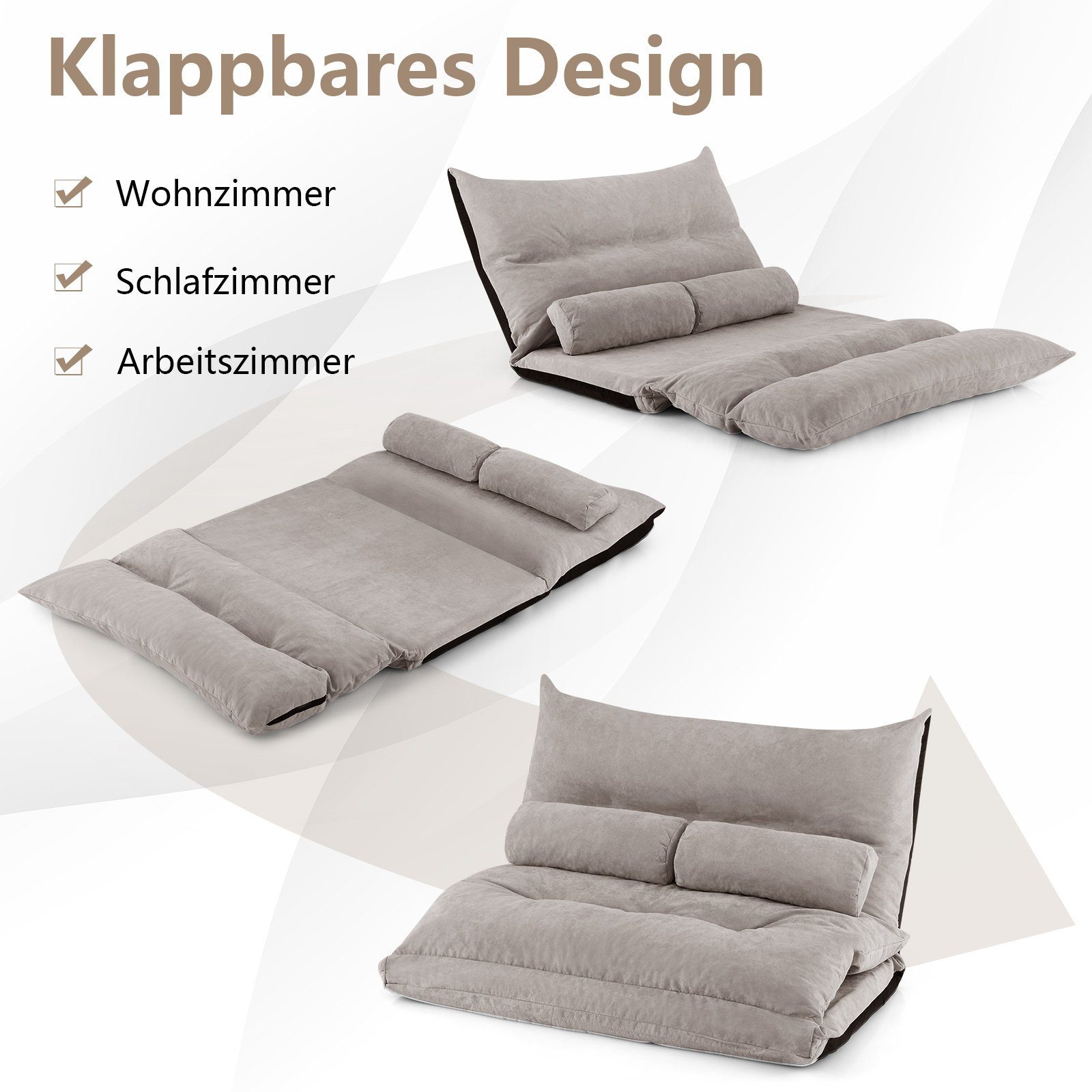 COSTWAY Sofa Bodensofa, verstellbare Rückenlehne, 3in1 Schlafsofa mit Kissen