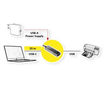 VALUE USB 2.0 Verlängerung, aktiv, mit Repeater, A-C Computer-Adapter USB Typ C (USB-C) Männlich (Stecker) zu USB 2.0 Typ A Weiblich (Buchse), 2000.0 cm