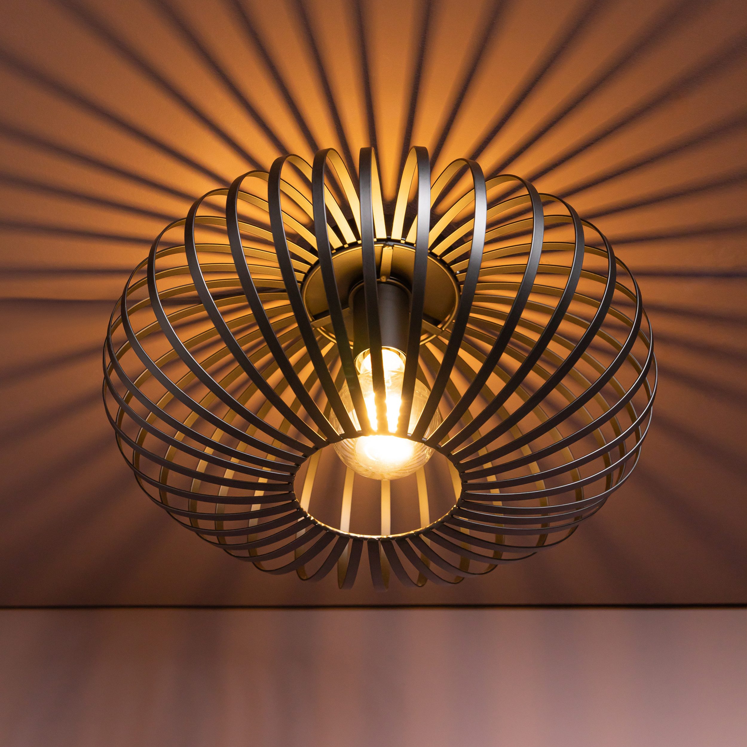 Lightbox Deckenleuchte, ohne Leuchtmittel, Deckenlampe Leuchte in schwarz im Retro-Stil rund 40 cm Durchmesser