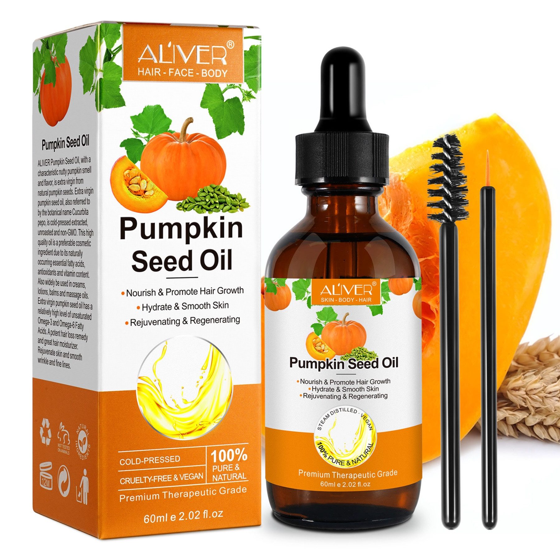 Haaröl Kürbiskern Haaröl Haarwachstum Wimpern Bart Nägel Bio Vegan Aliver