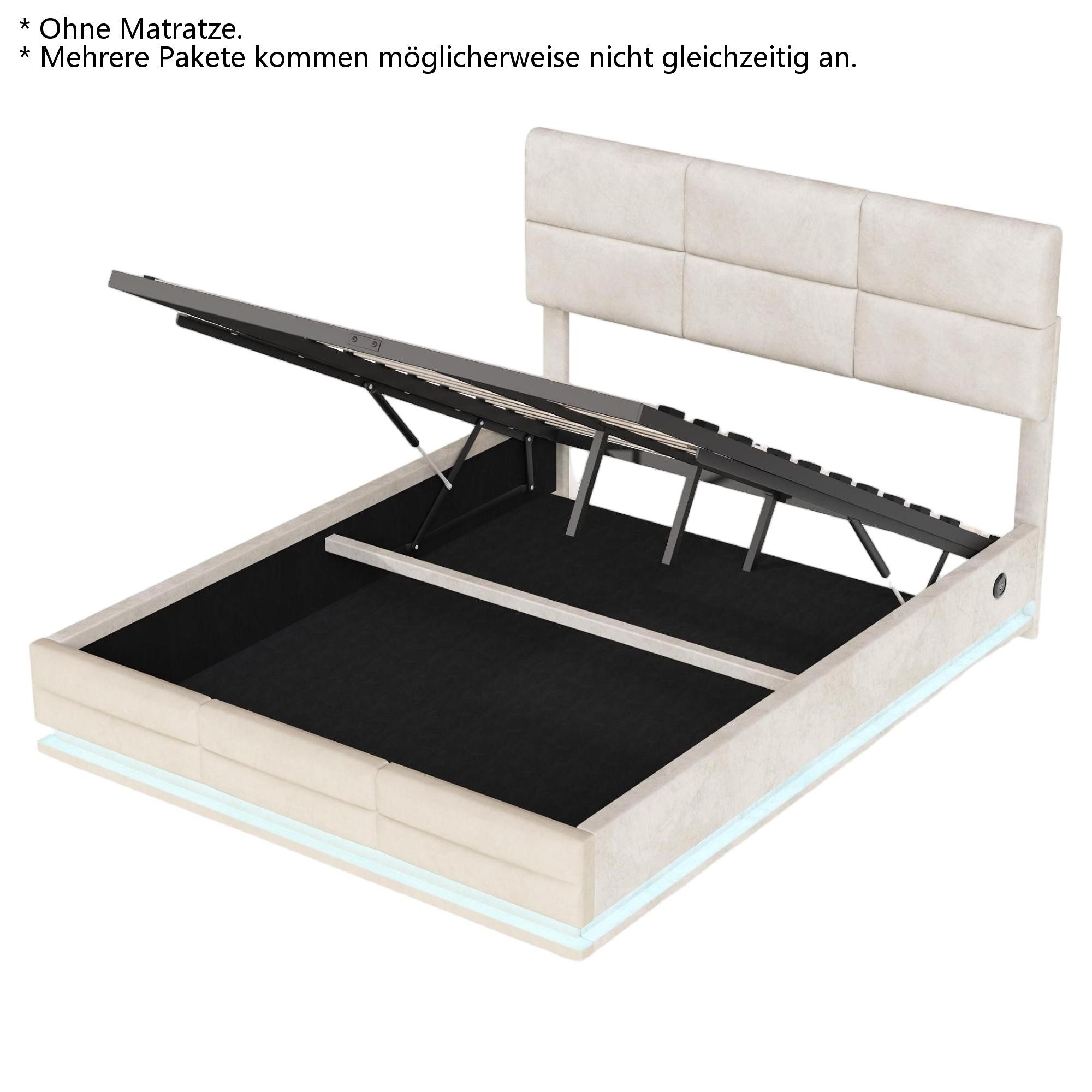 LVHOM Boxbett 90/140/160/180x200 cm mit LED, USB, Typ C-Ladeanschluss, Bett günstig online kaufen