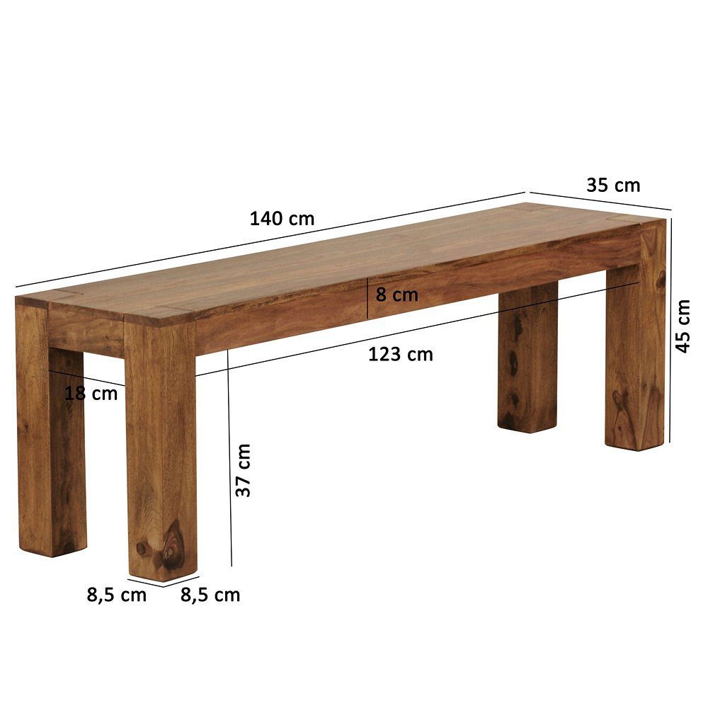 Lomadox Sitzbank, Sheesham Holz-Bank im 140/45/35cm Landhaus-Stil Küchenbank