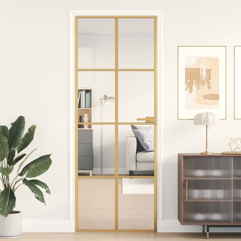 vidaXL Haustür Innentür Schlank Golden 76x201,5 cm Hartglas und Aluminium (1-St)