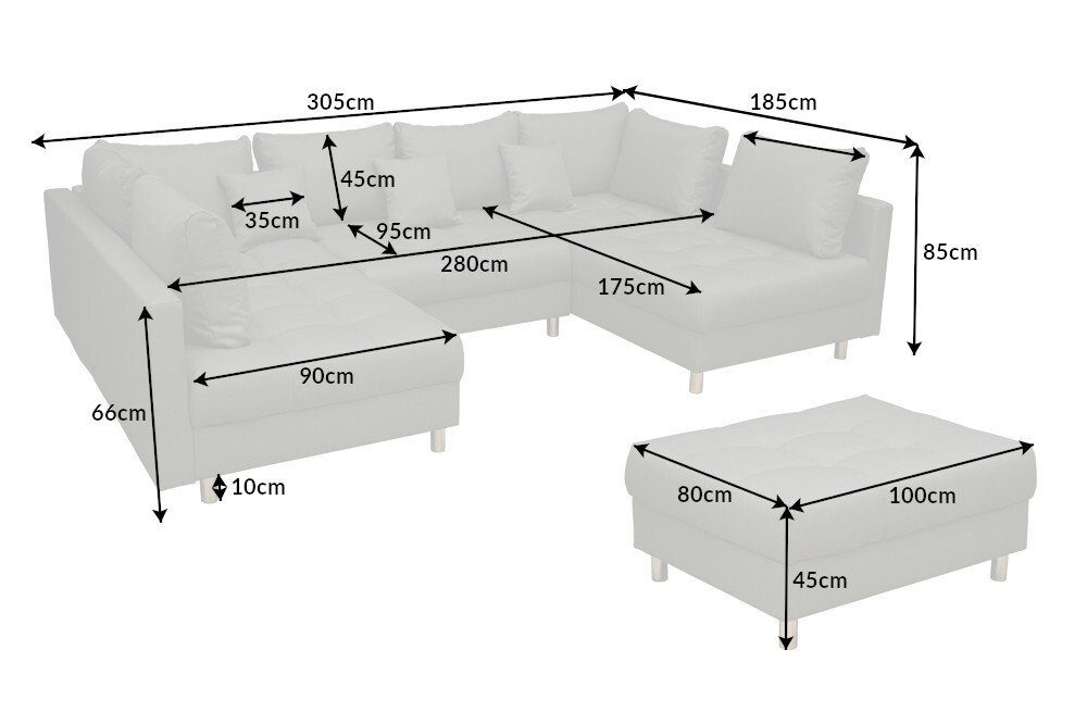 XXL Teile, Wohnzimmer · · Federkern grau, · KENT Set 4 U-Form Wohnlandschaft riess-ambiente Modern · Design Stoffbezug 305cm · mit