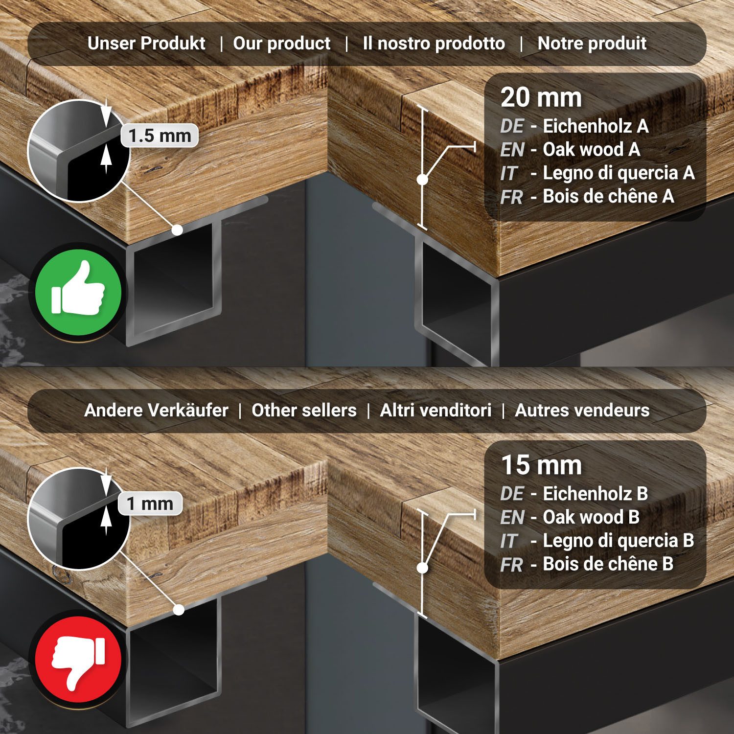 GGMMÖBEL Tischplatte MASSIV-STEEL