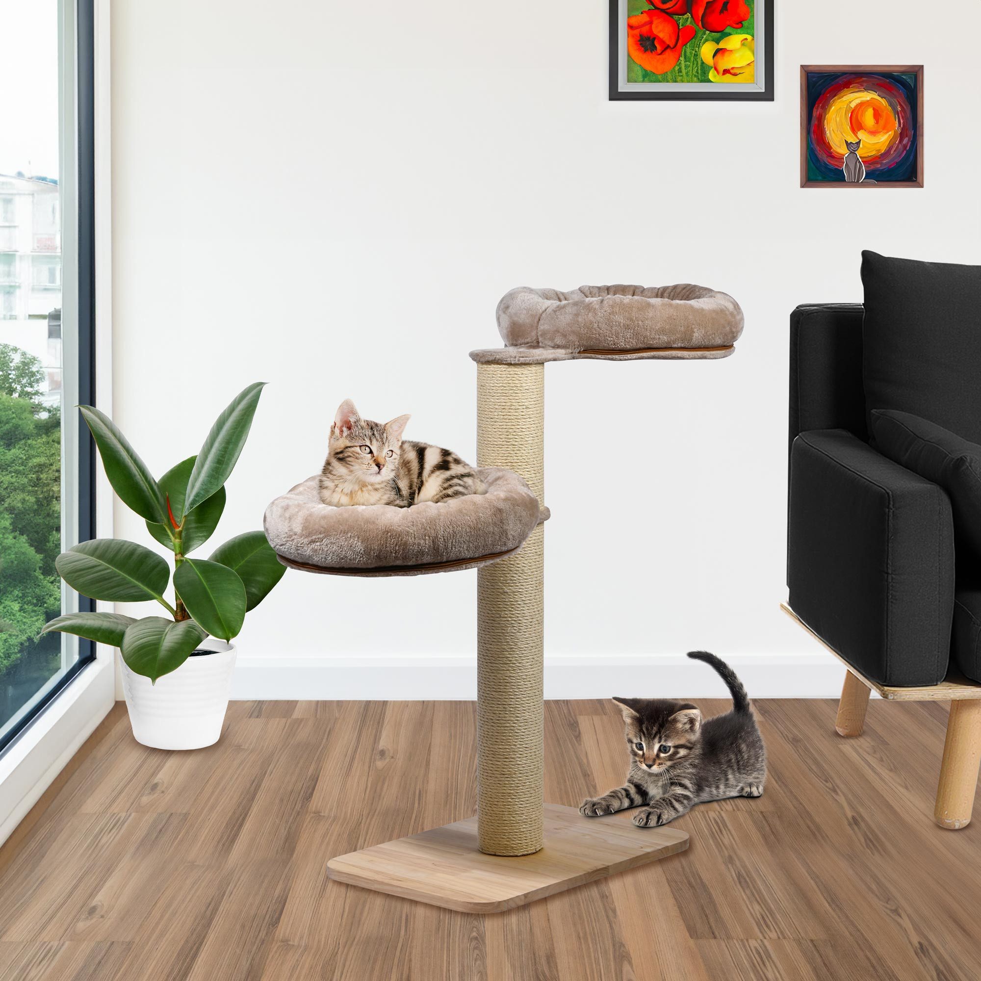 dobar Tierhaus Kratzbaum "Sleepy" aus Holz, Maße ca.: 40 x 100 x 90 cm - Cappuccino