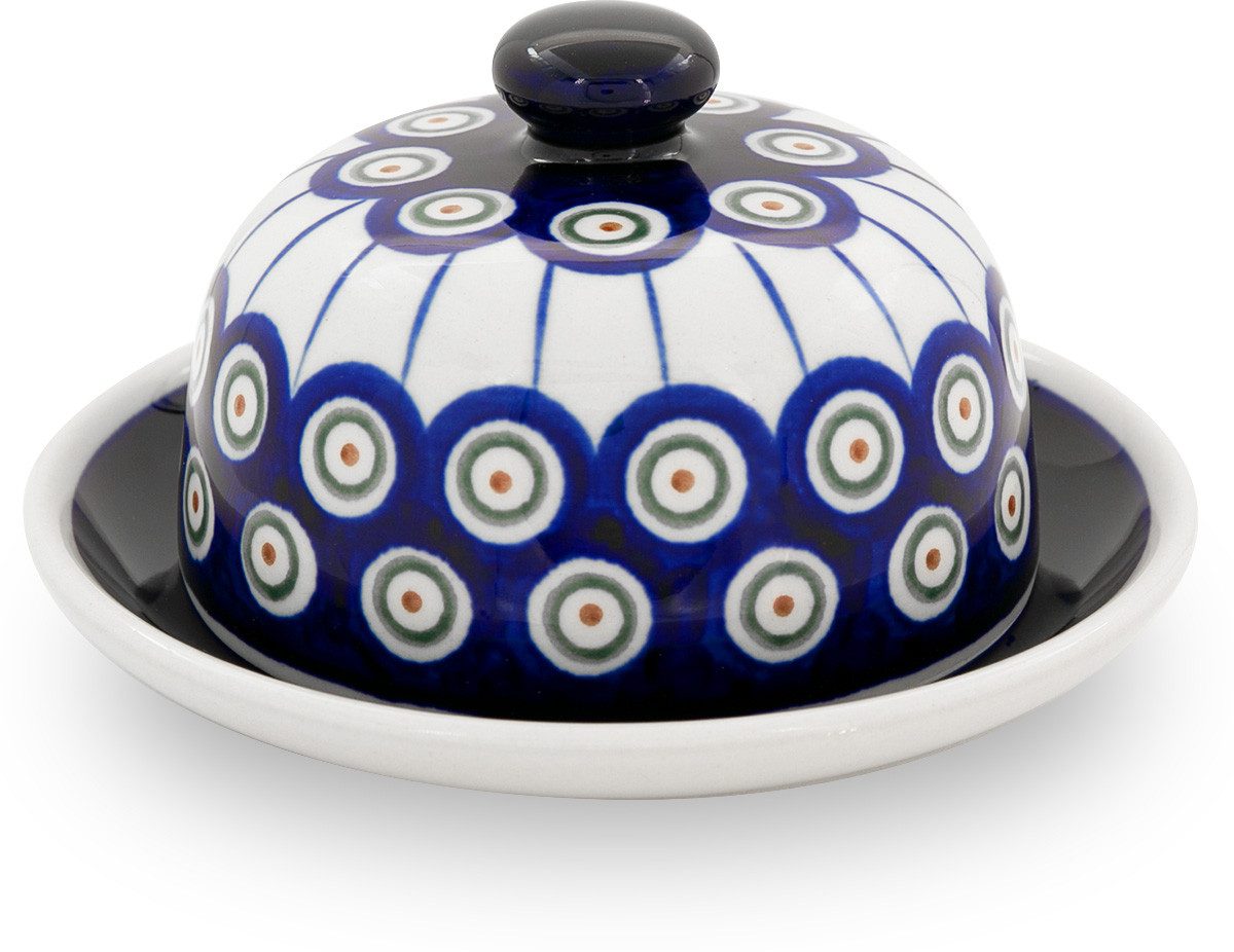 Bunzlauer Keramik Käseglocke Bunzlauer Keramik kleine runde Käseglocke Butterdose Ø10,5 cm, Dekor 8