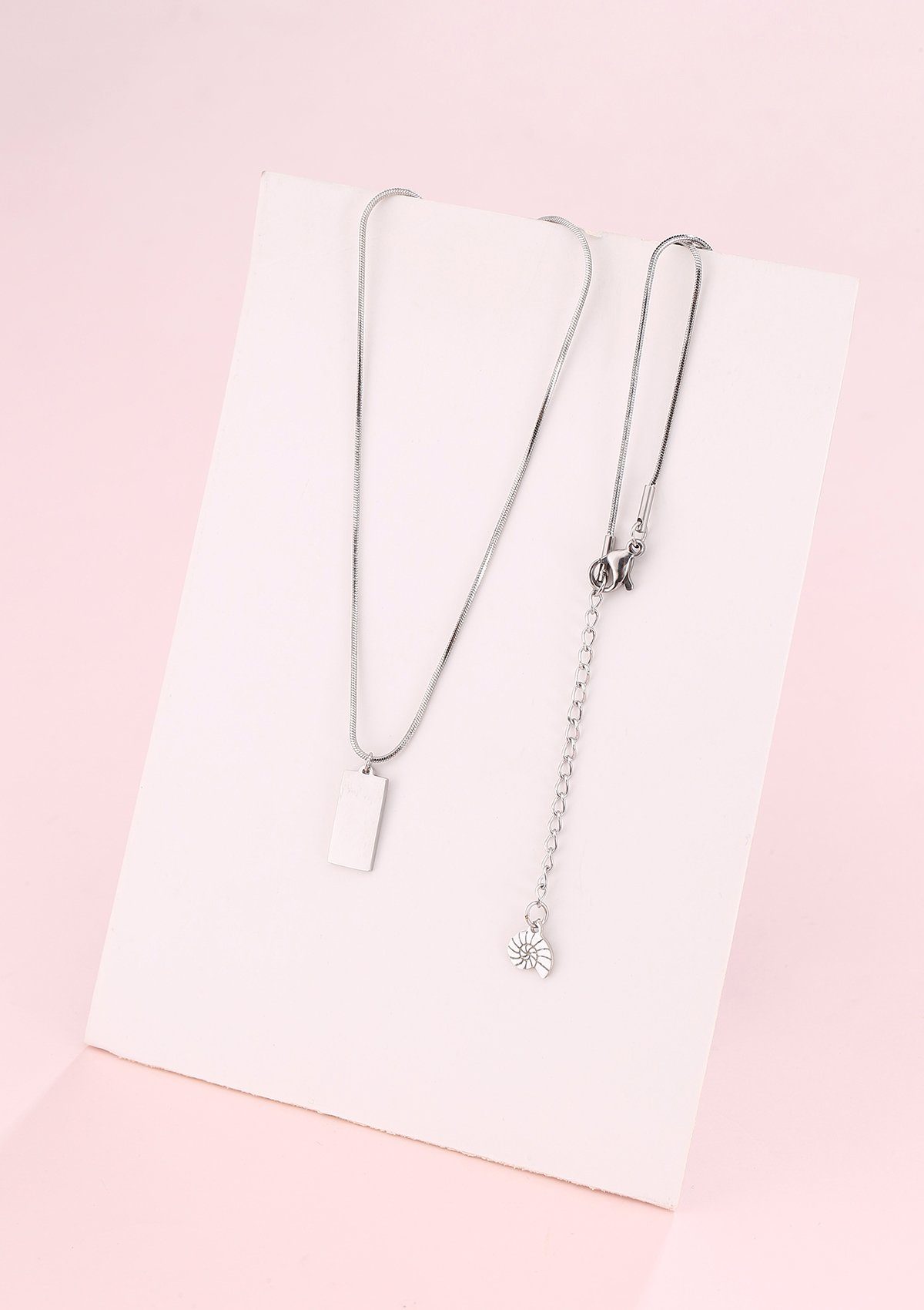Hey Happiness Collier-Set Layer Geo Schlangenketten, Edelstahl 18K Roségold vergoldet, Damen Halsketten Viereck Anhänger hängend, Geschenkidee