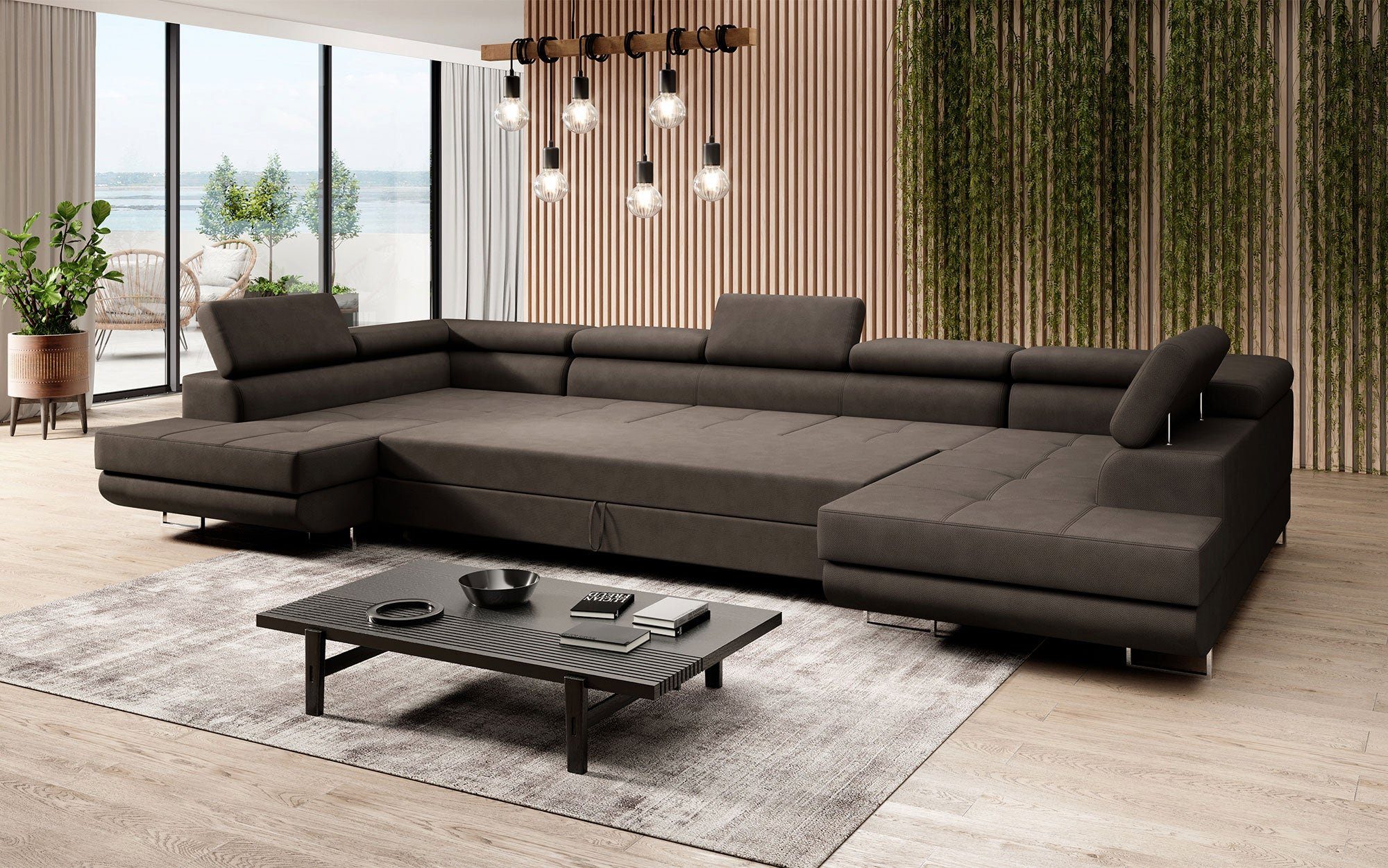 (Stoff, inkl. Aufbau Schlaf- Sofa Sofa Positano und Braun Baidani Klappfunktion mit