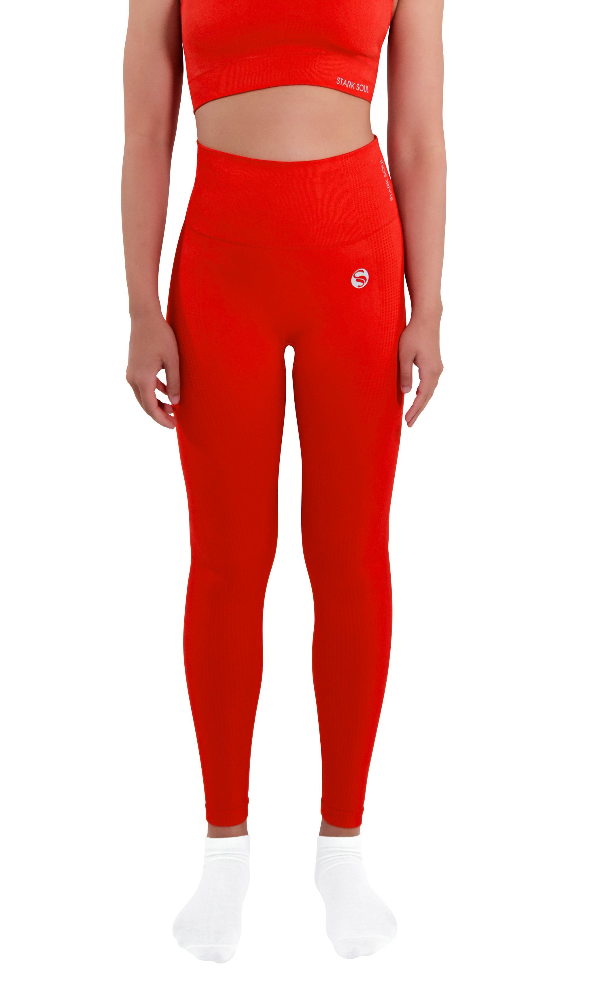 Stark Soul® Highwaist Leggings hohem Bund Rot breitem Sport mit Leggings "reflect"