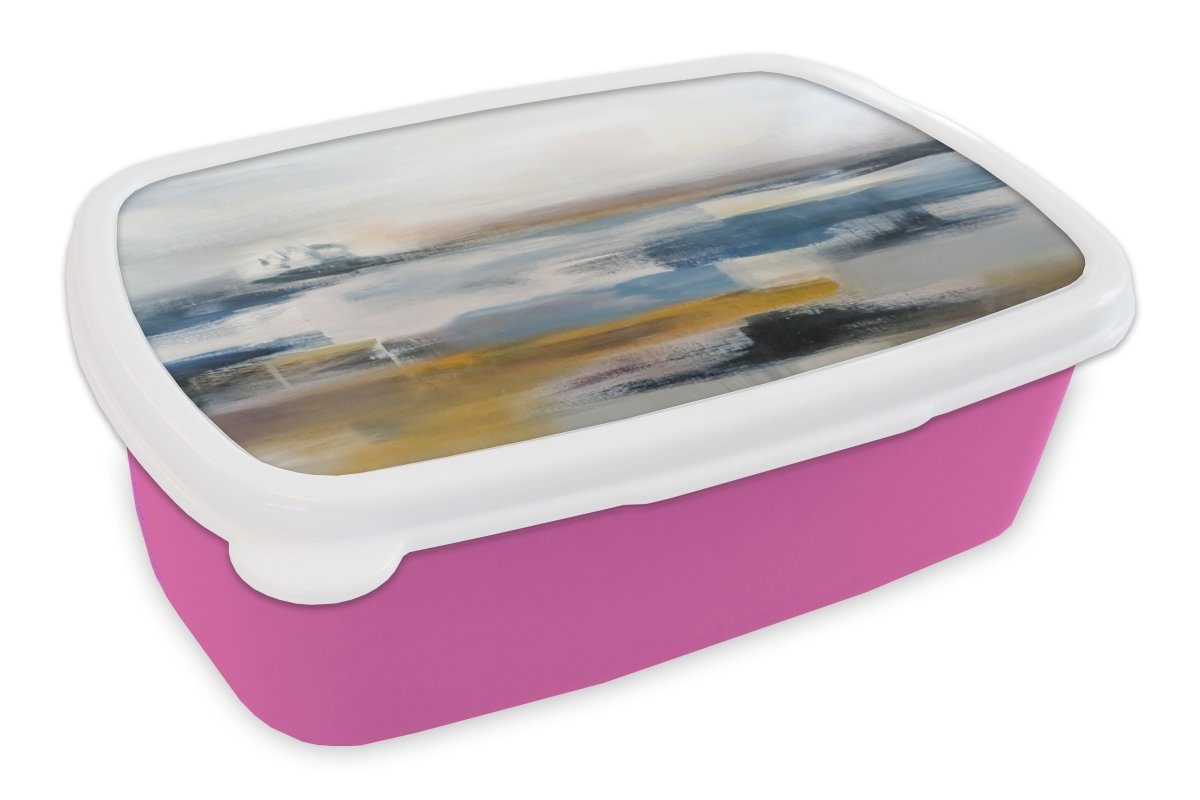 rosa für Lunchbox - Erwachsene, Kunststoff Mädchen, Kinder, Ölgemälde Abstrakt, MuchoWow (2-tlg), Brotbox Kunststoff, Brotdose Snackbox,