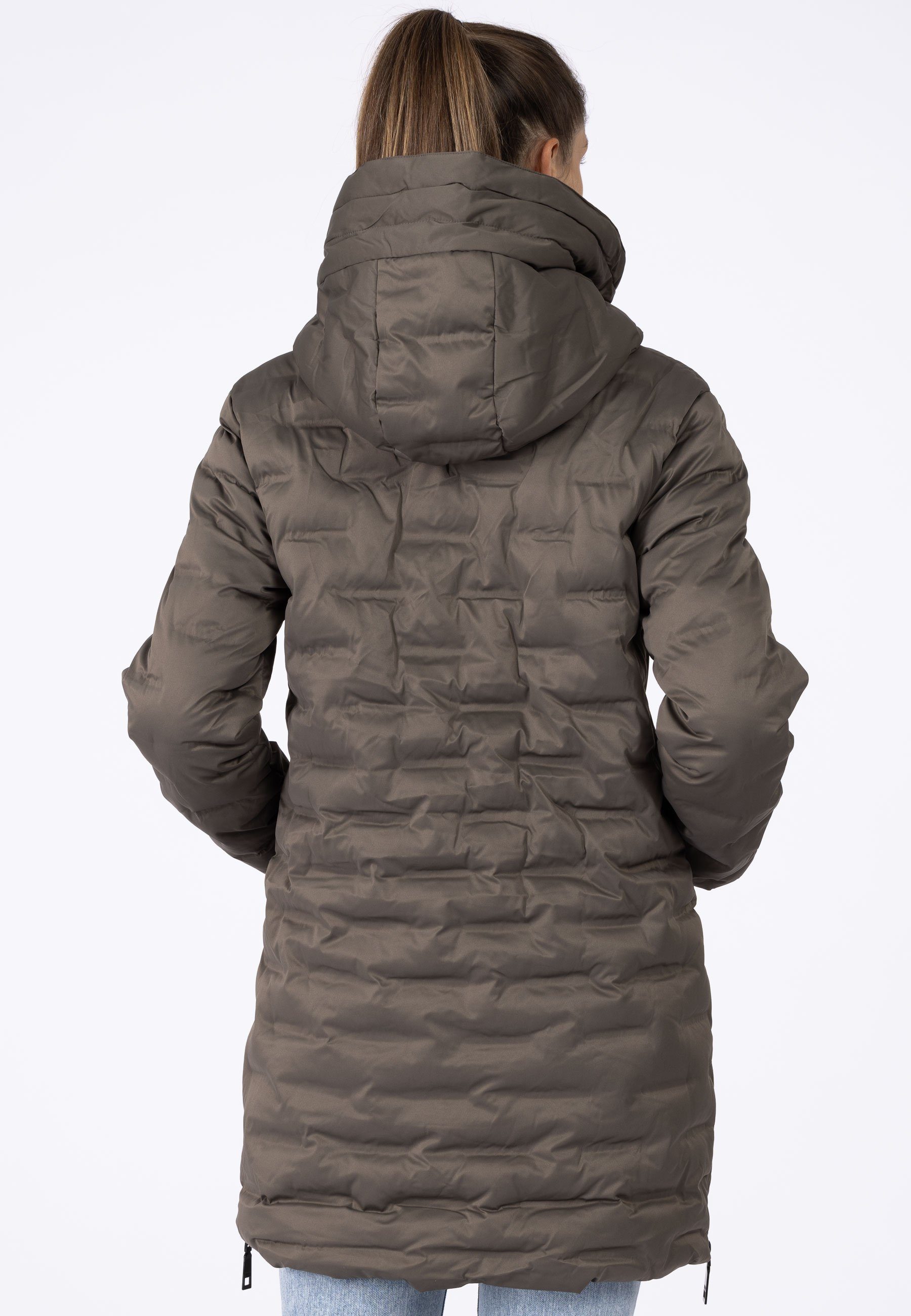 Linea Primero LPO BROWN Steppweste Mara Steppjacke Wattierte mit - Kapuze Lange