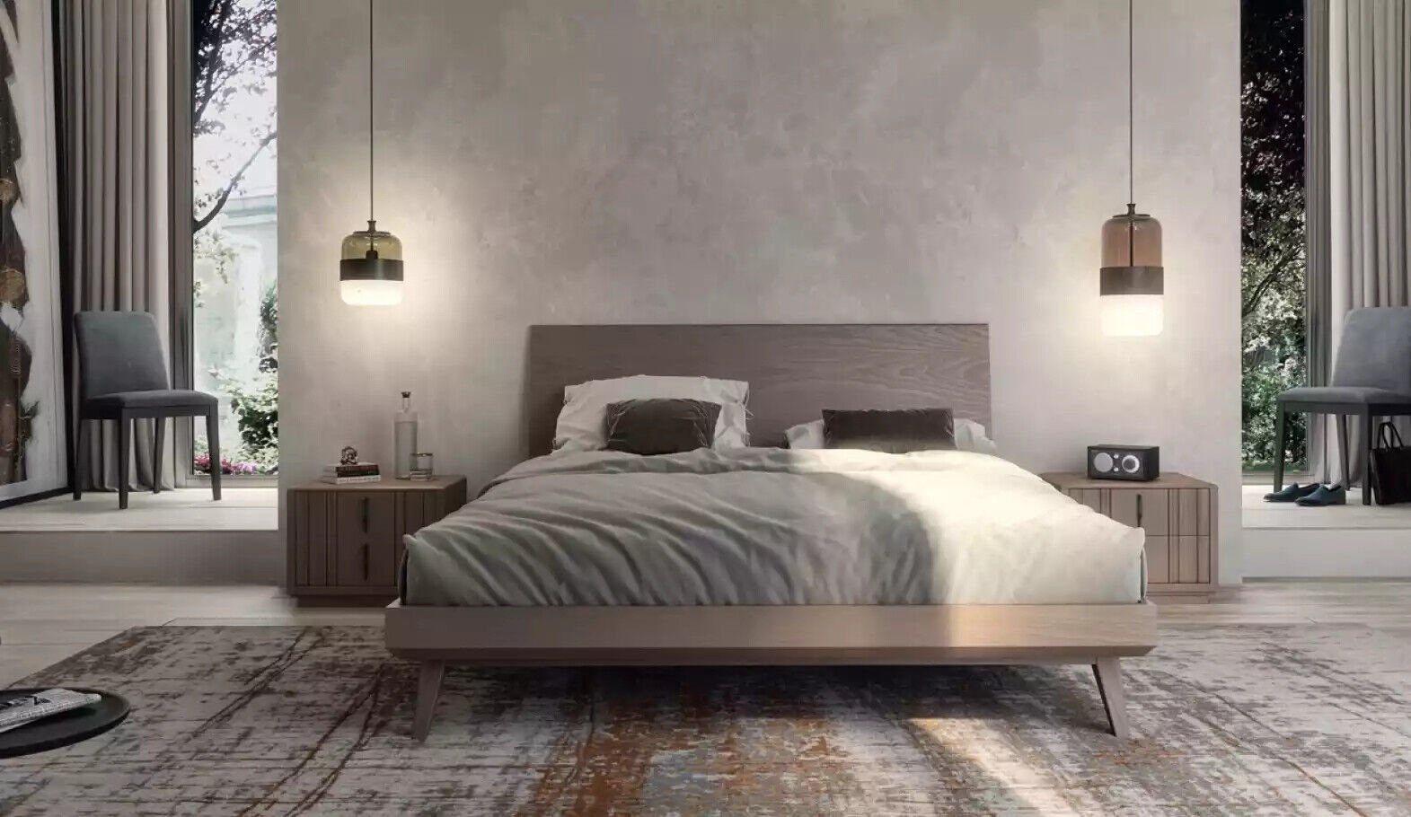 JVmoebel Schlafzimmer-Set Schlafzimmer Bett 2x Nachttische Luxus Möbel 3 Stück Modern neu, Made in Italy