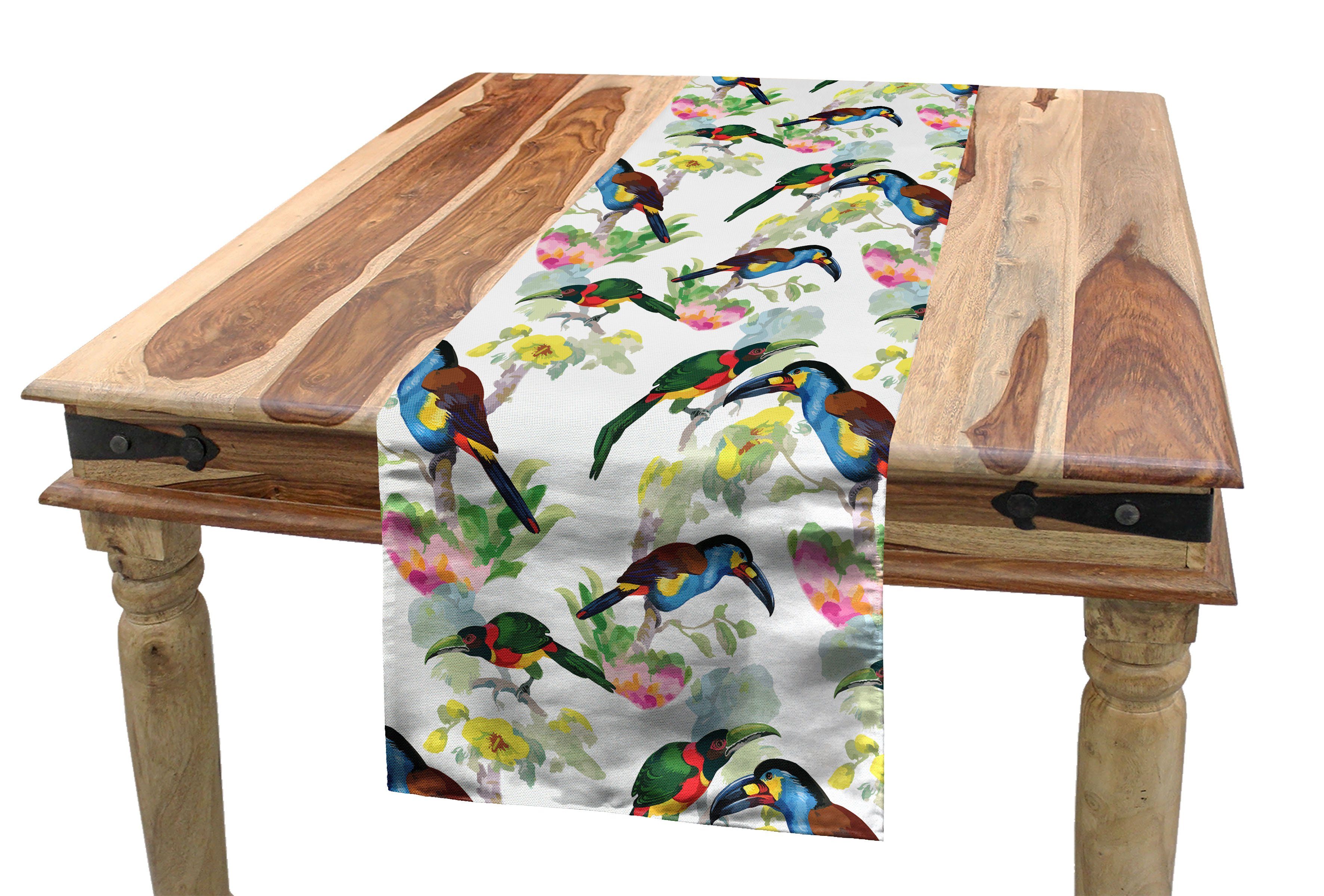 Abakuhaus Tischläufer Esszimmer Küche Rechteckiger Dekorativer Tischläufer, Exotisch Tukane auf Tropical Flora | Tischläufer