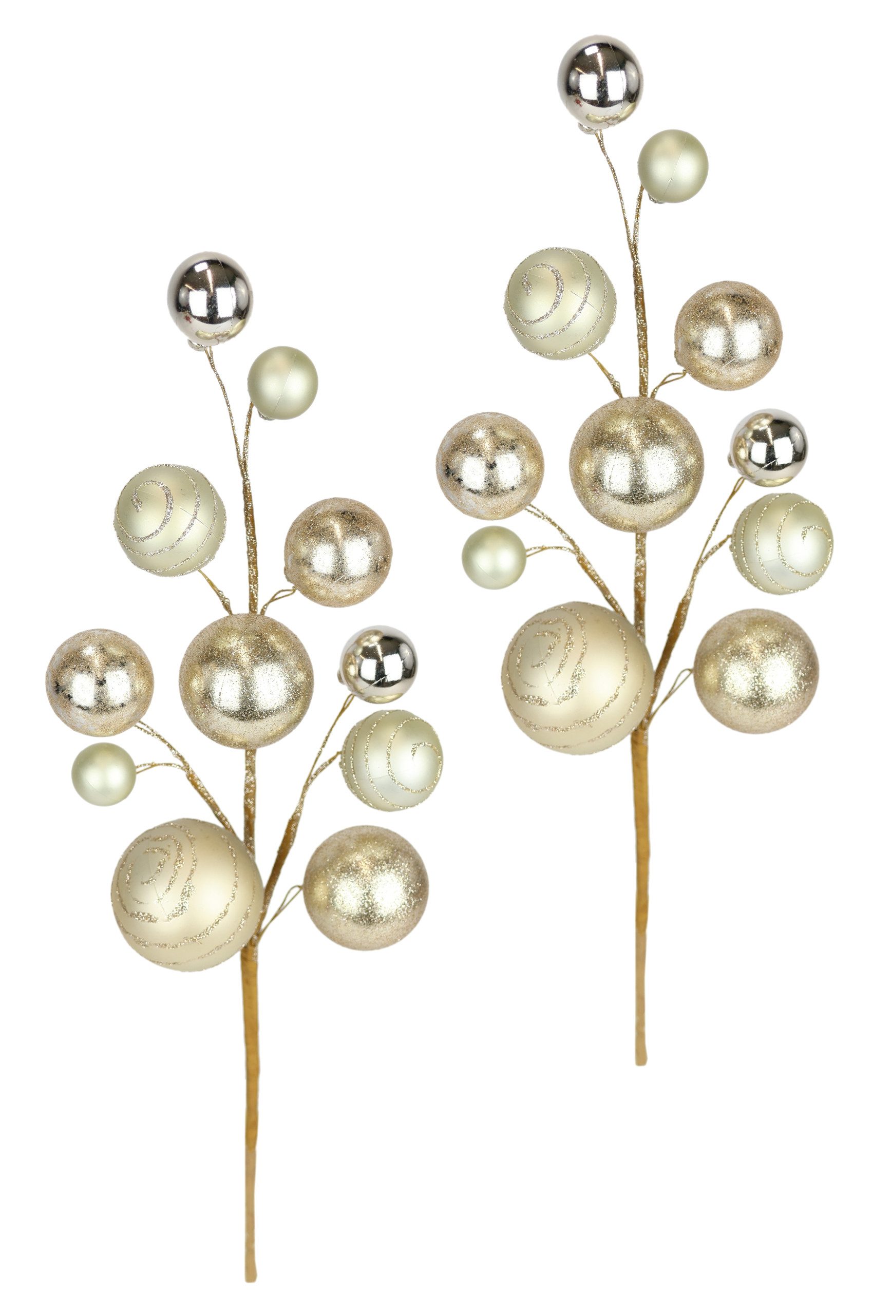 Kunstzweig Kunstzweig mit Kugeln, I.GE.A., Höhe 47 cm, 2er Set Deko Zubehör für Adventskranz Kranz Girlande Weihnachtsdeko