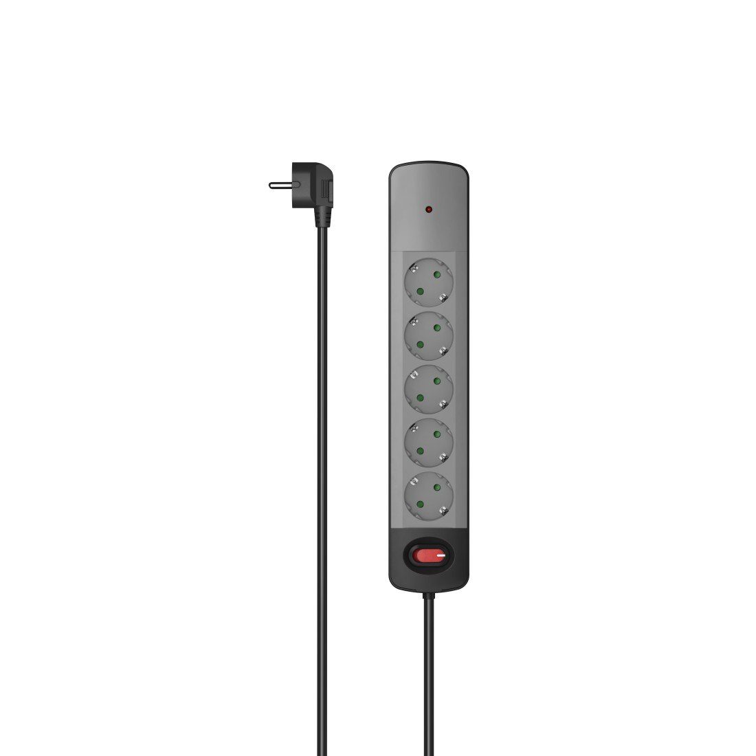 Hama Розеткиleiste 5 fach mit Schalter, Überspannungsschutz, Wandmontage Розеткиleiste 5-fach (Ein- / Ausschalter, Schalterbeleuchtung, Schutzkontaktkupplung, Kabellänge 1,5 m), Mehrfachsteckdose, 1,5 m, Kunststoff, Kabelmanagement
