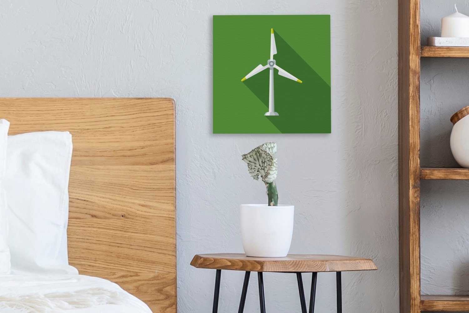 grünem Leinwandbild Eine Bilder Wohnzimmer Windmühle einsamen auf Illustration Schlafzimmer Leinwand (1 St), Hintergrund, OneMillionCanvasses® einer für