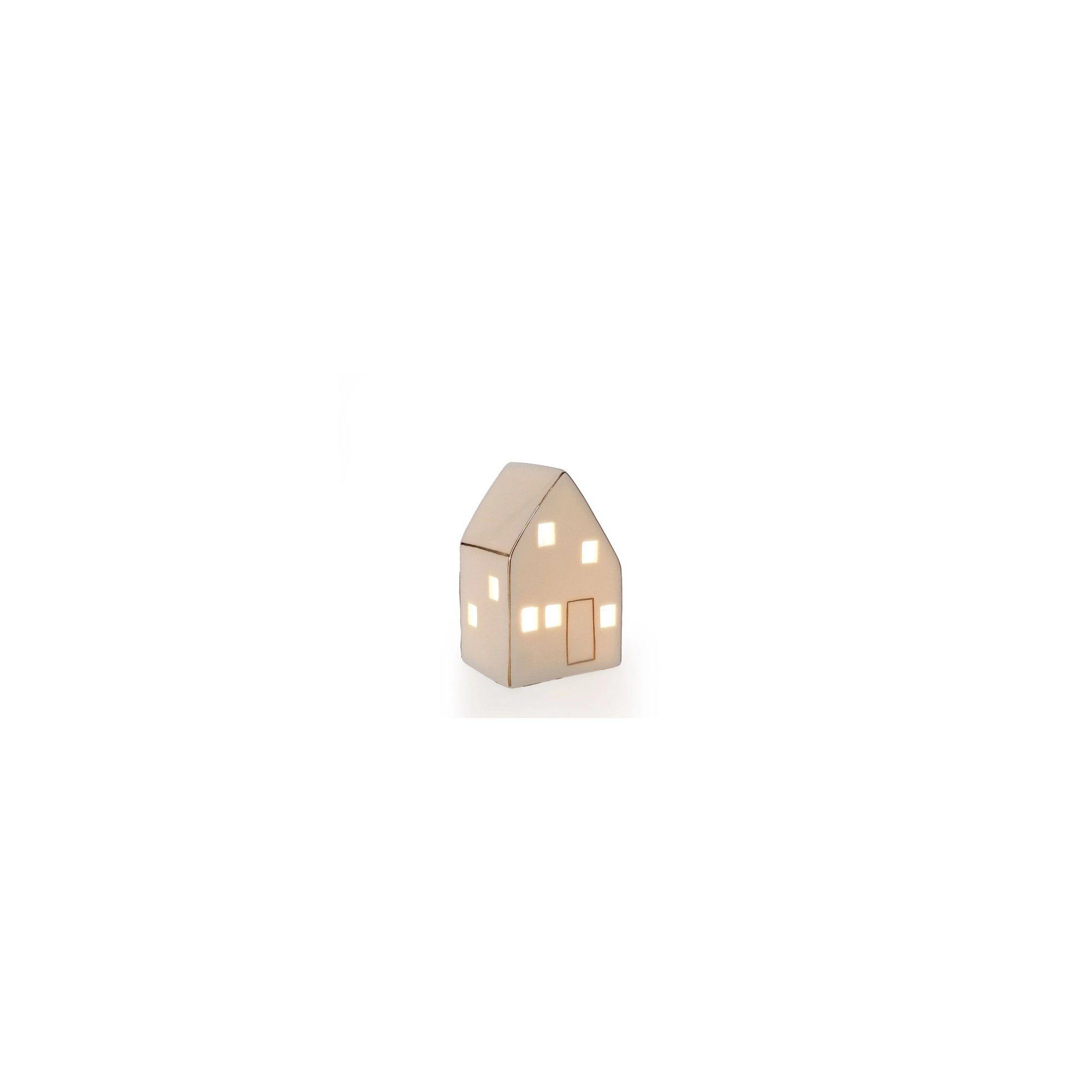 mitienda Windlicht LED-Haus mit Goldrand weiß-glänzend/Klein