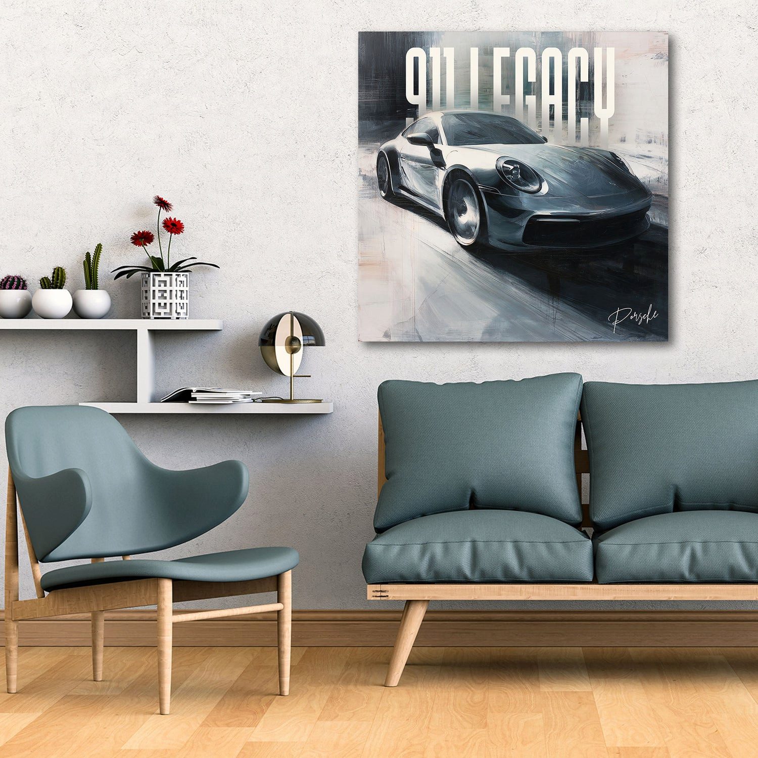 Artedinoi Leinwandbild Silberner Porsche Geschwindigkeit Leinwandbild Wandbild Kunstdruck XL