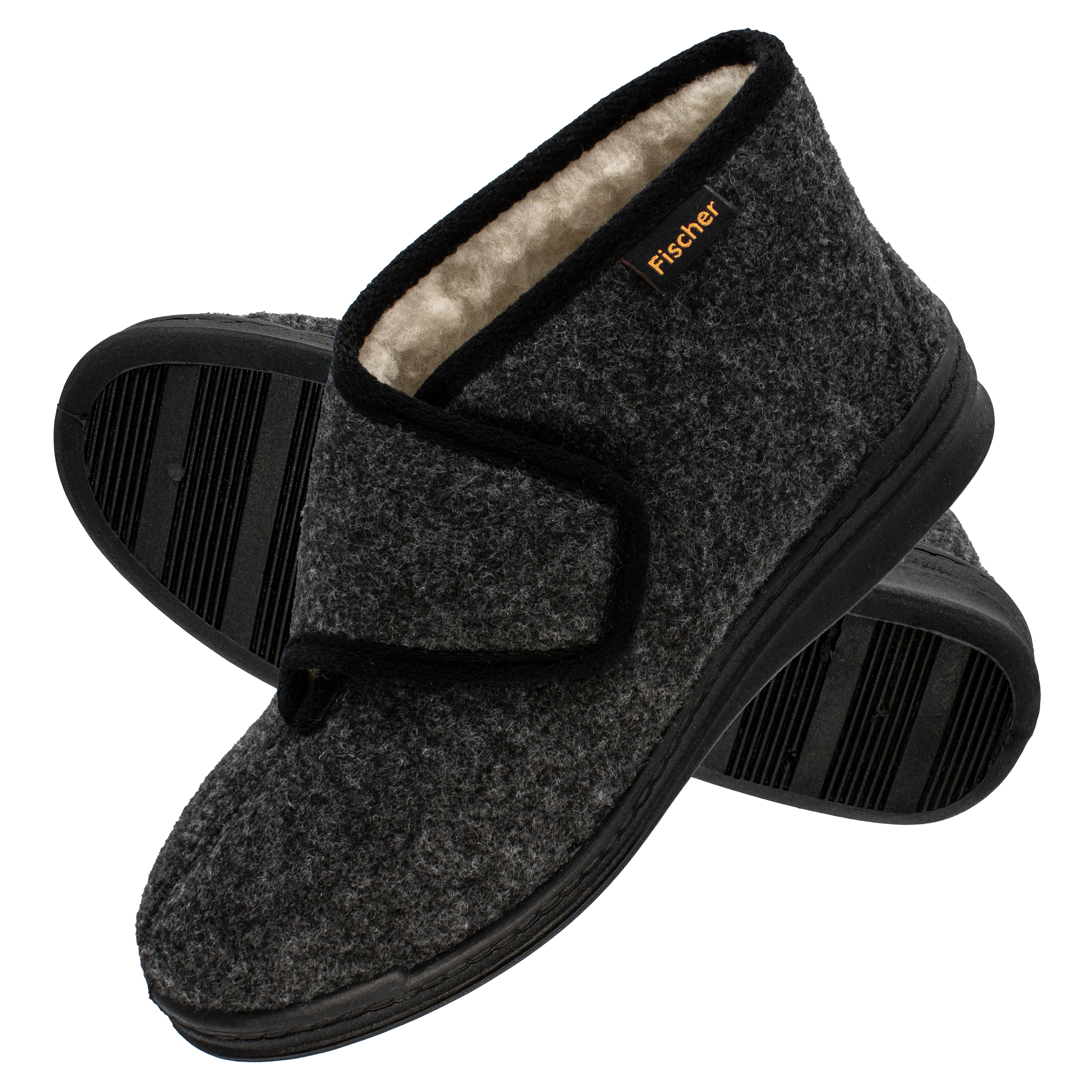 Fischer-Markenschuh Basti Hausschuh mit Klettverschluss, mit Schurwollfutter, Weite H