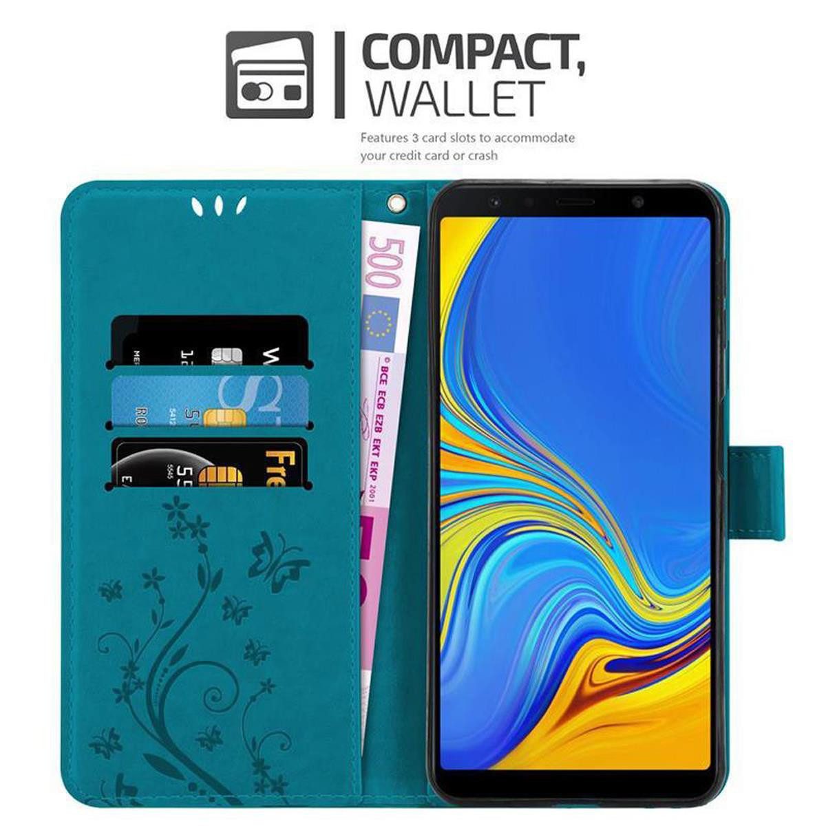 Cadorabo Handyhülle für Samsung Galaxy A7 2018 Hülle Samsung Galaxy A7 2018, Hülle Schutzhülle Blumen Flower mit Standfunktion Kartenfach Magnet