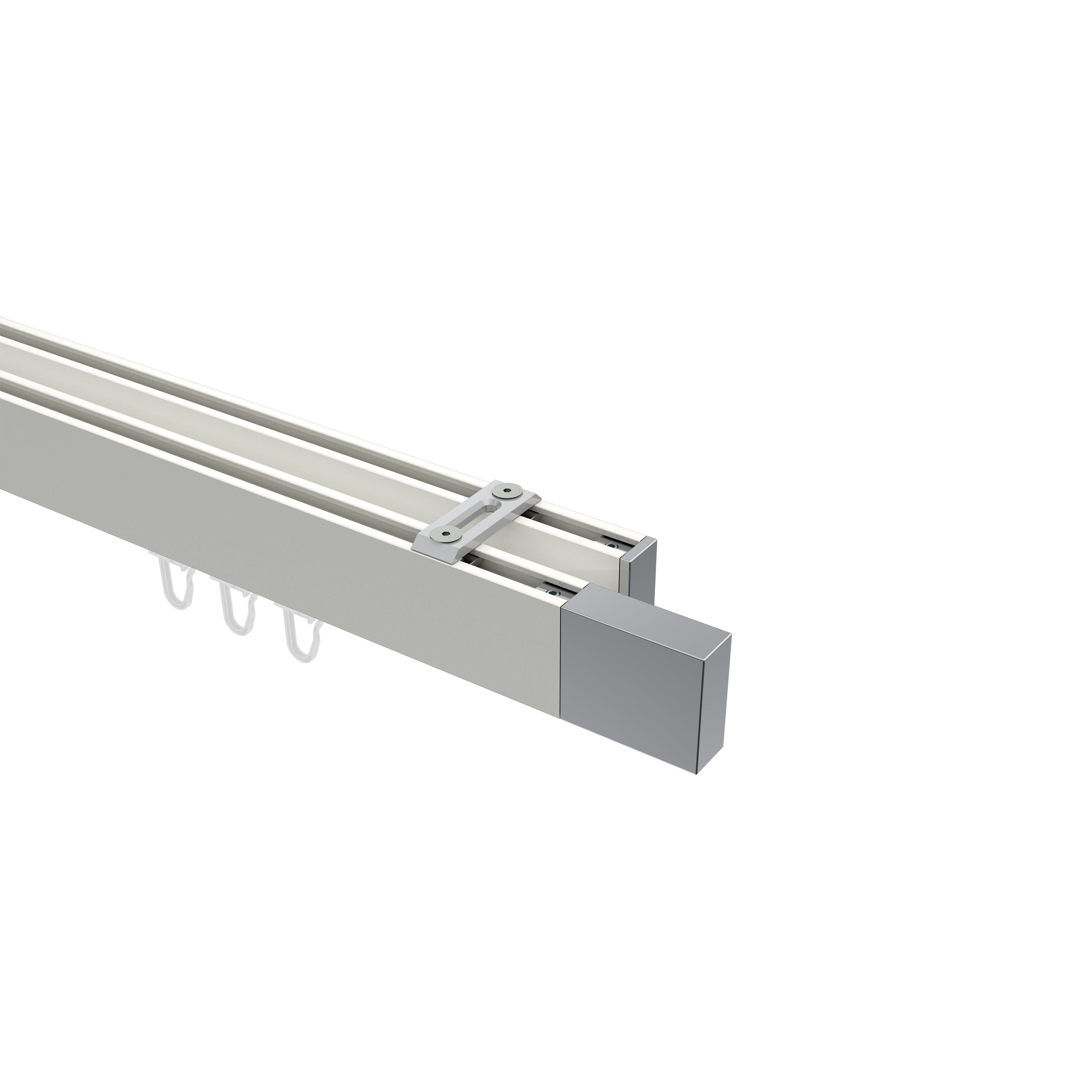INTERDECO Gardinenstange Smartline Lox, 2-läufig, 14x35 mm, eckig, Deckenmontage, Weiß / Chrom