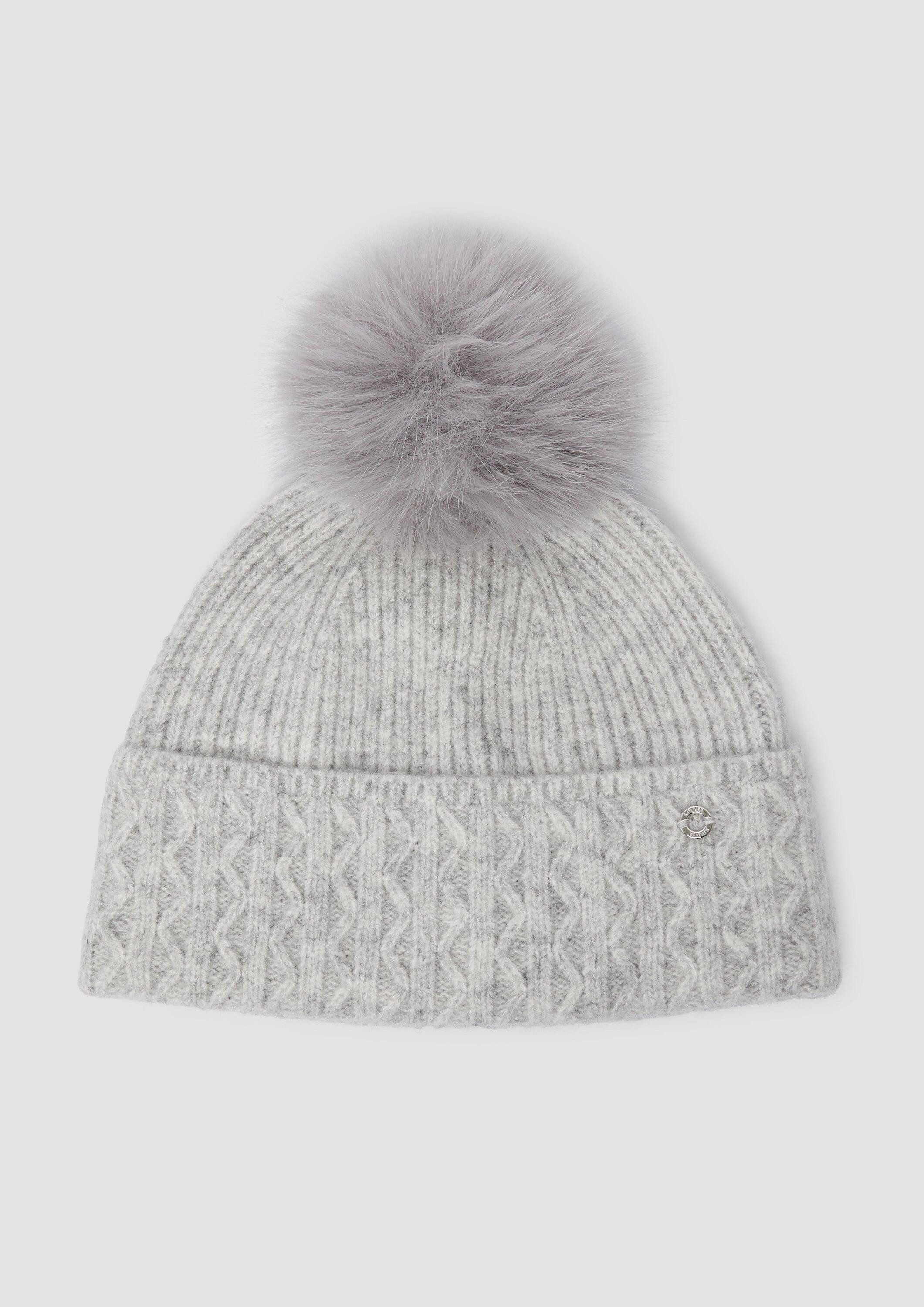 s.Oliver Strickmütze Mütze Strickmütze mit Fellimitat-Bommel und Fleece-Ein günstig online kaufen