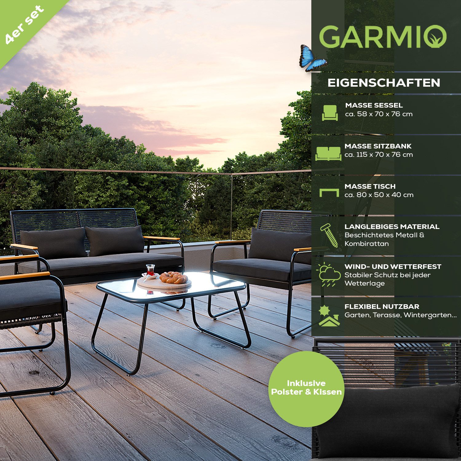 GARMIO Gartenlounge-Set Sitzgruppe Gartenlounge Set, (inkl. günstig online kaufen